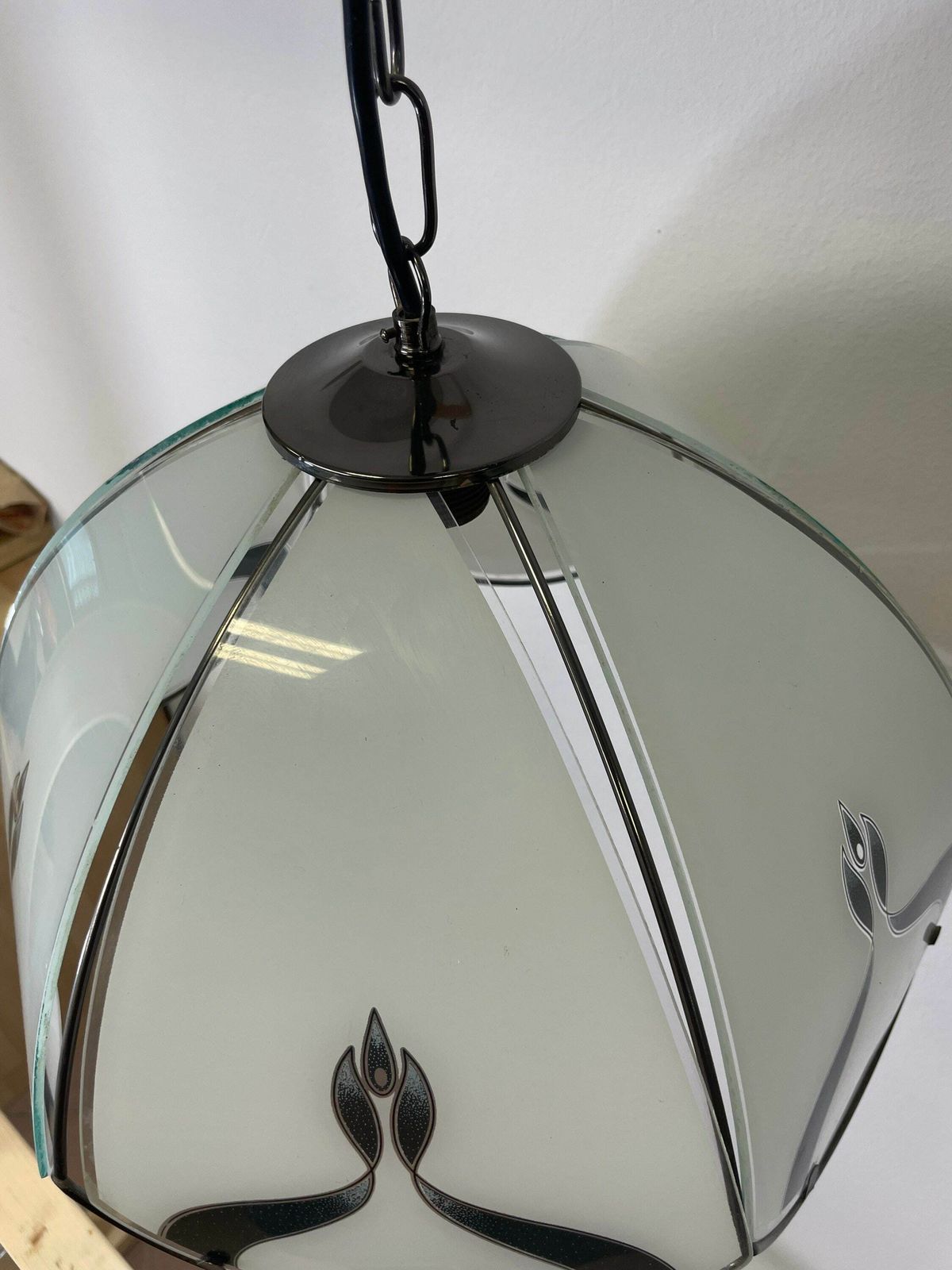 Glass Pendant Lamp / Made In Yugoslavia/ Vintage Glass Lamp/ Retro Pendant Lamp / Hollywood Regency / Shabby Chic / Vintage Decor photo for sale