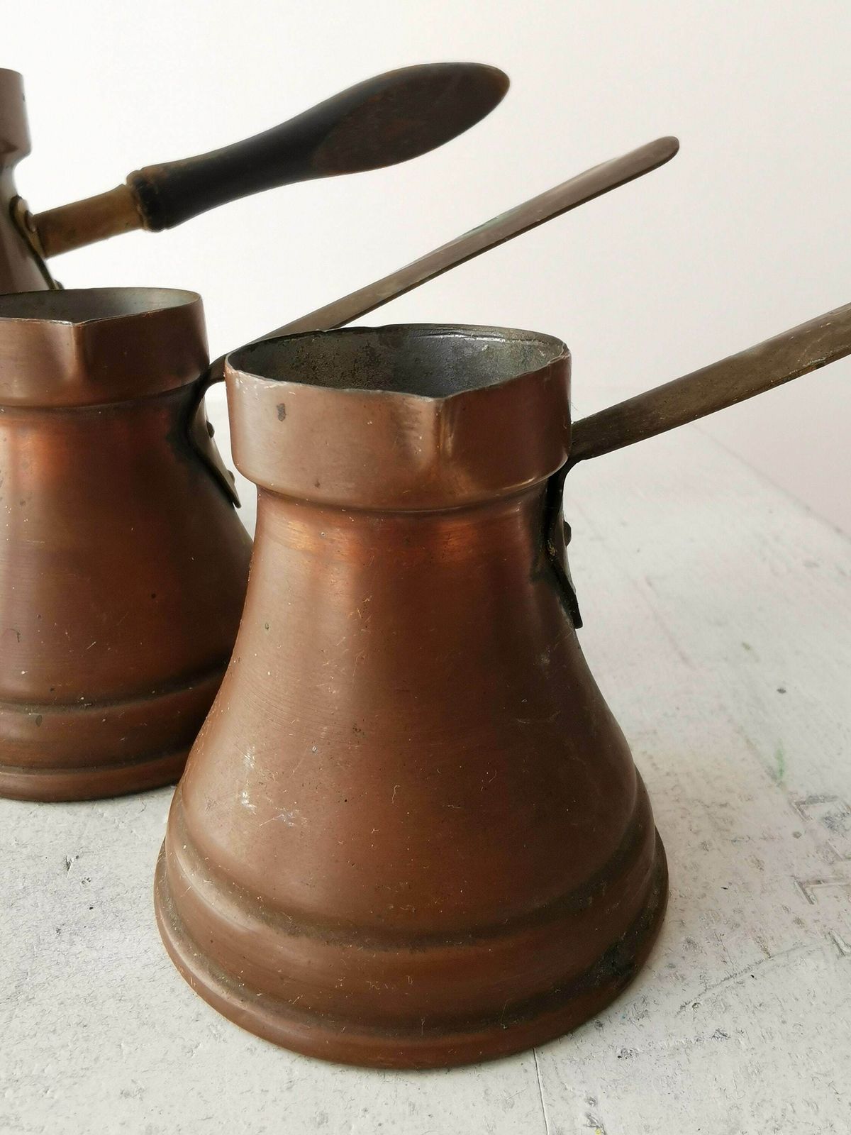 Set Of 3 Vintage Coffee Pots / 1970s Cooper Stove Top Coffee Makers / Turkish Or Bosnian Dzezva photo buy