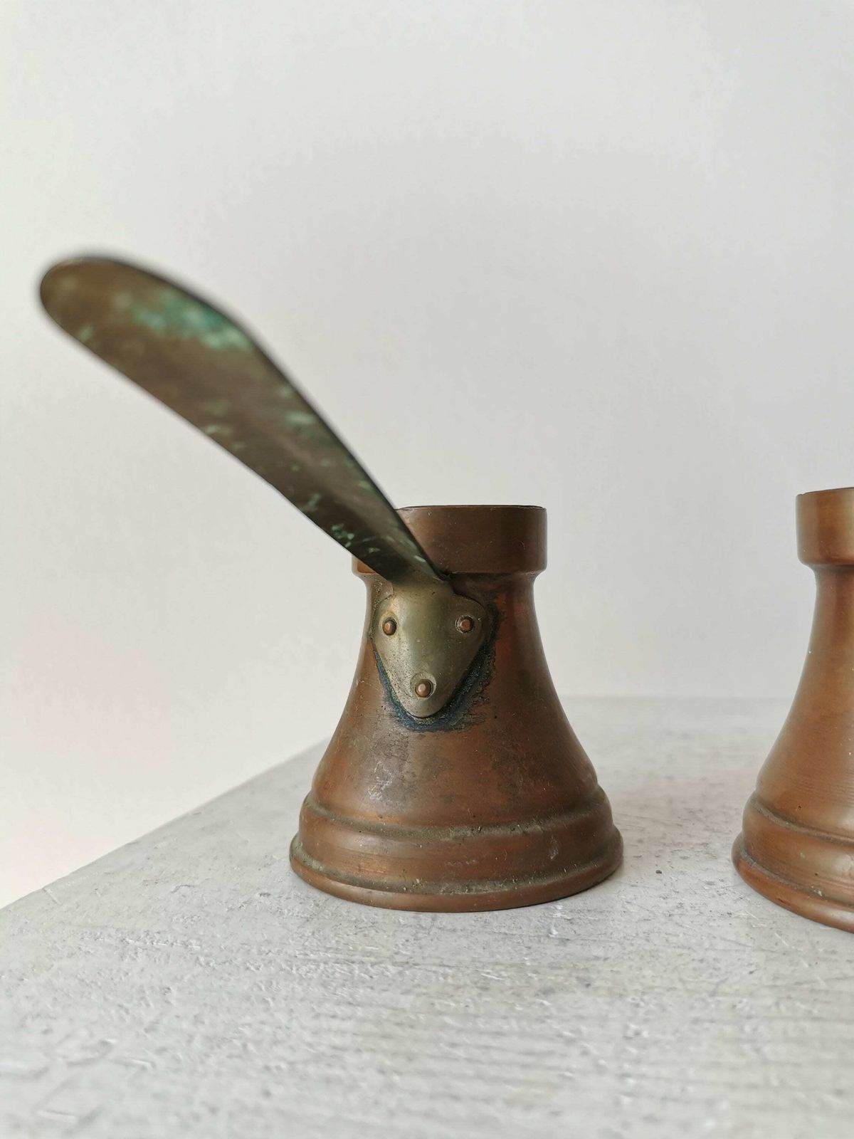 photo for sale Set Of 3 Vintage Coffee Pots / 1970s Cooper Stove Top Coffee Makers / Turkish Or Bosnian Dzezva