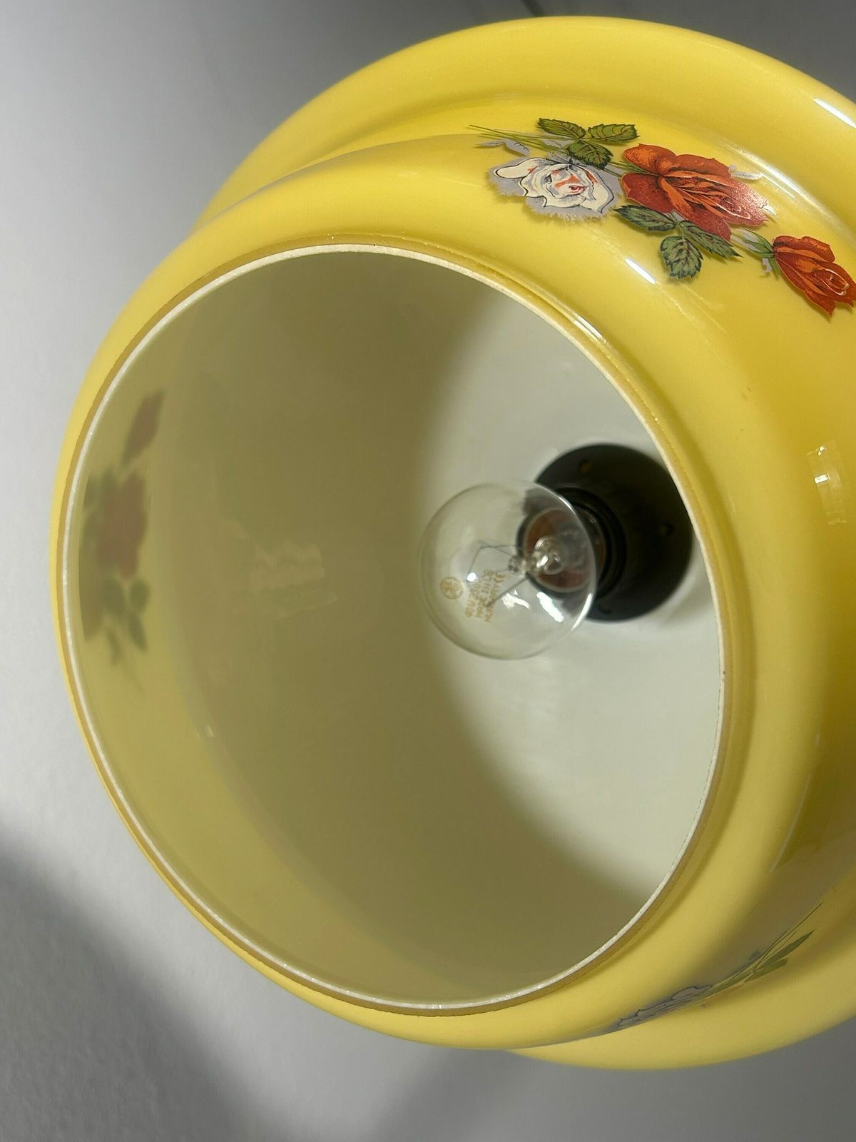 Vintage Yellow Kitchen Pendant Light / Mid Century Light / Retro Kitchen Light / Rose’s Applications On Glass /Yugoslavia / 1970s photo buy