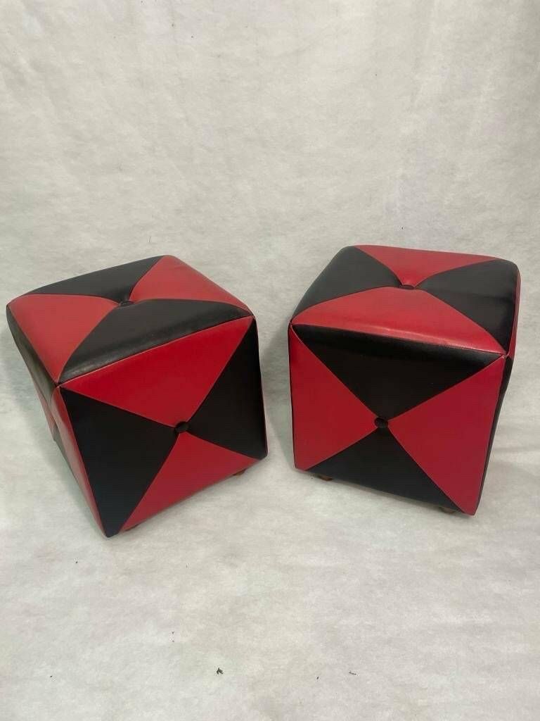 1 Of 2 Mid Century Stool Or Ottoman / Vintage Stool / Red Black Stool / Design Stool / Vintage Furniture /Red Stool / Red Black Ottomans