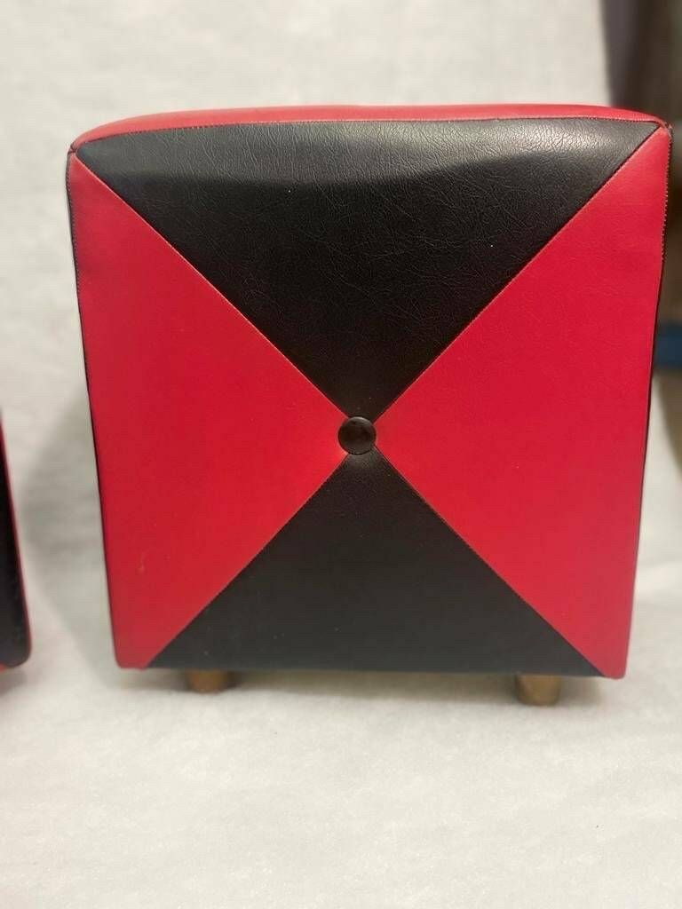 1 Of 2 Mid Century Stool Or Ottoman / Vintage Stool / Red Black Stool / Design Stool / Vintage Furniture /Red Stool / Red Black Ottomans photo Furniture
