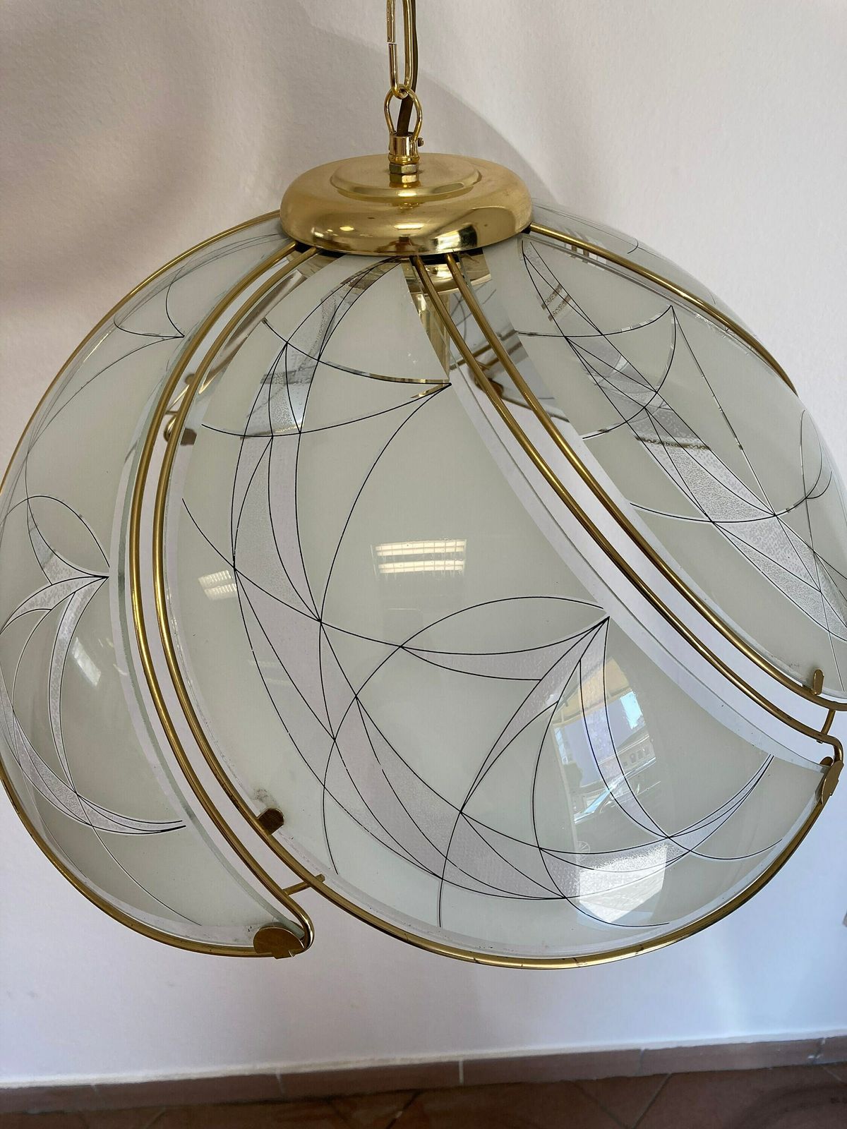 Glass Pendant Lamp / Made In Yugoslavia/ Vintage Brass Glass Lamp/ Retro Pendant Lamp / Hollywood Regency / Shabby Chic / Vintage Decor photo furniture