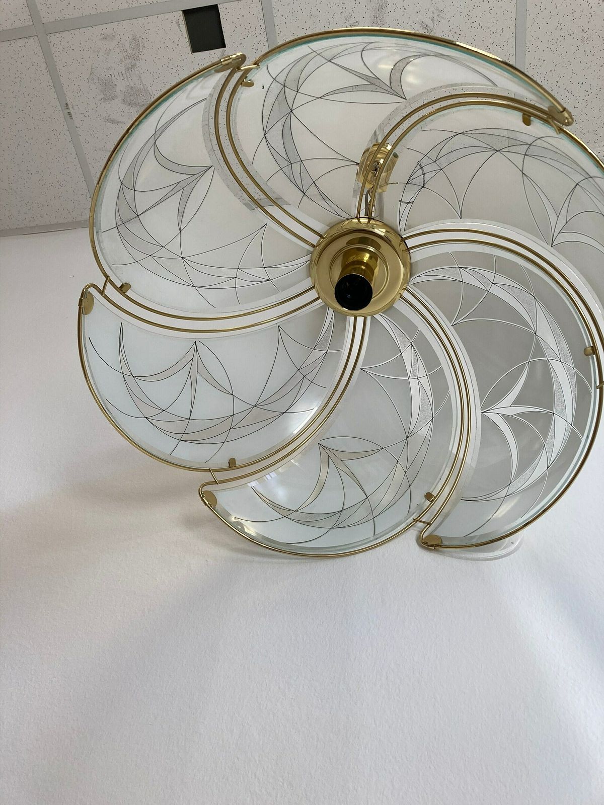 Glass Pendant Lamp / Made In Yugoslavia/ Vintage Brass Glass Lamp/ Retro Pendant Lamp / Hollywood Regency / Shabby Chic / Vintage Decor photo for sale