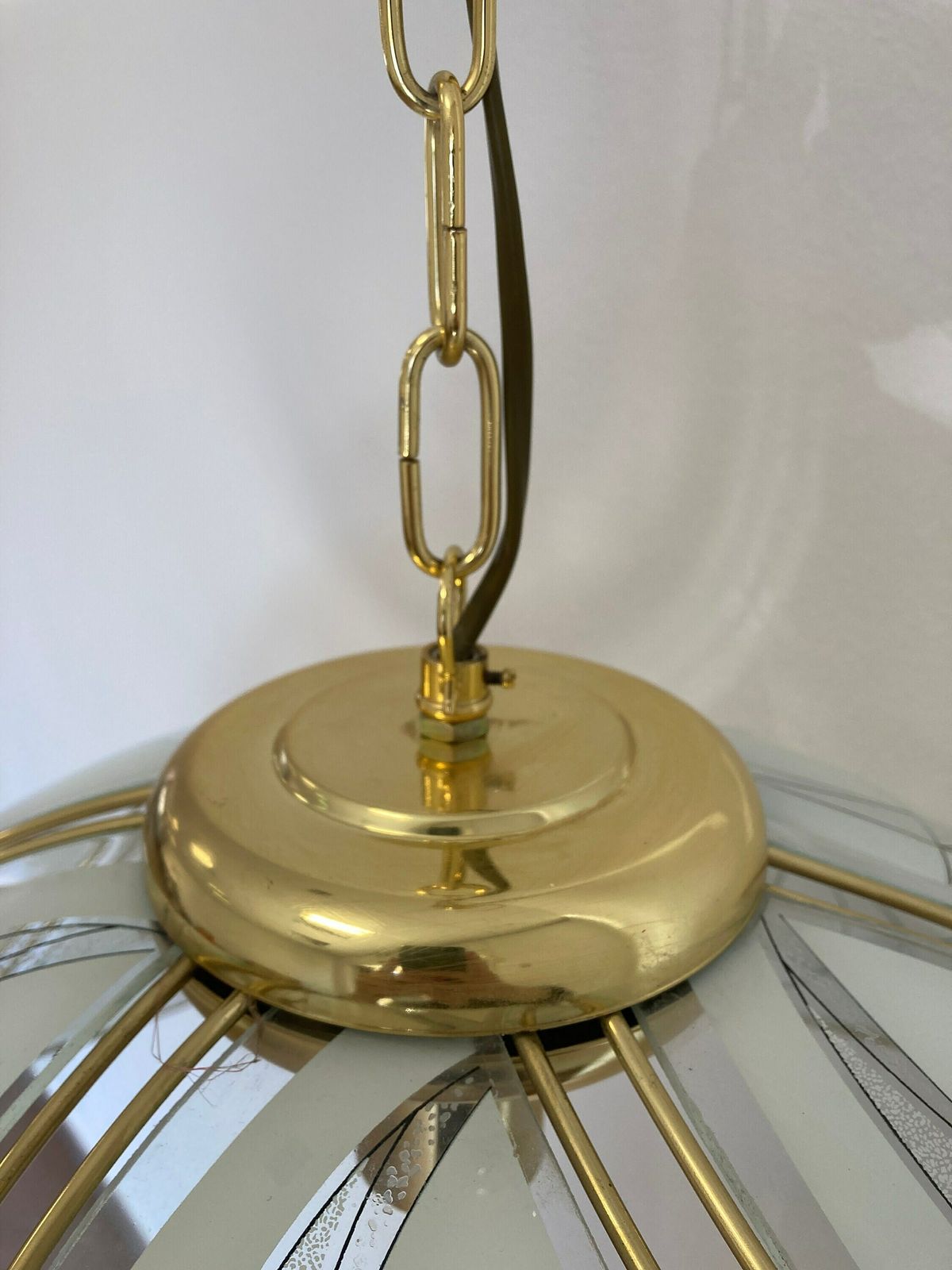 Glass Pendant Lamp / Made In Yugoslavia/ Vintage Brass Glass Lamp/ Retro Pendant Lamp / Hollywood Regency / Shabby Chic / Vintage Decor photo Lighting