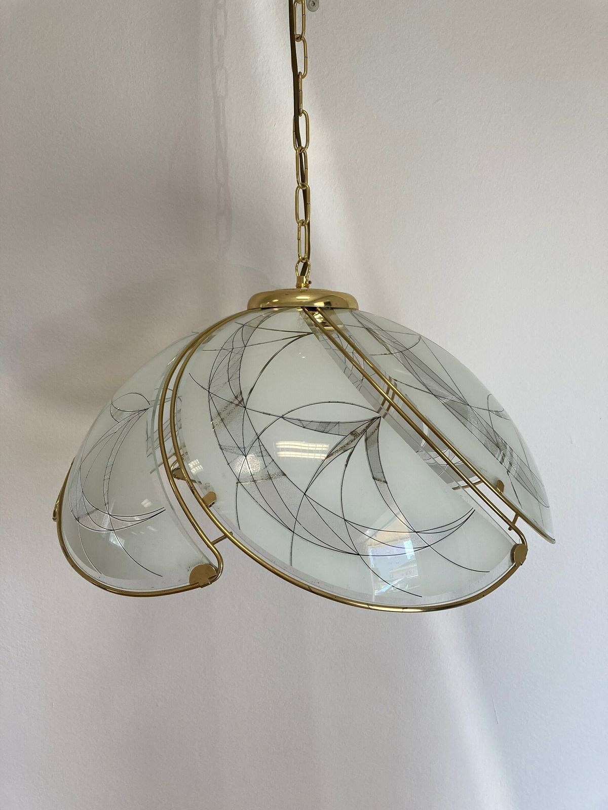 Glass Pendant Lamp / Made In Yugoslavia/ Vintage Brass Glass Lamp/ Retro Pendant Lamp / Hollywood Regency / Shabby Chic / Vintage Decor photo 214.0