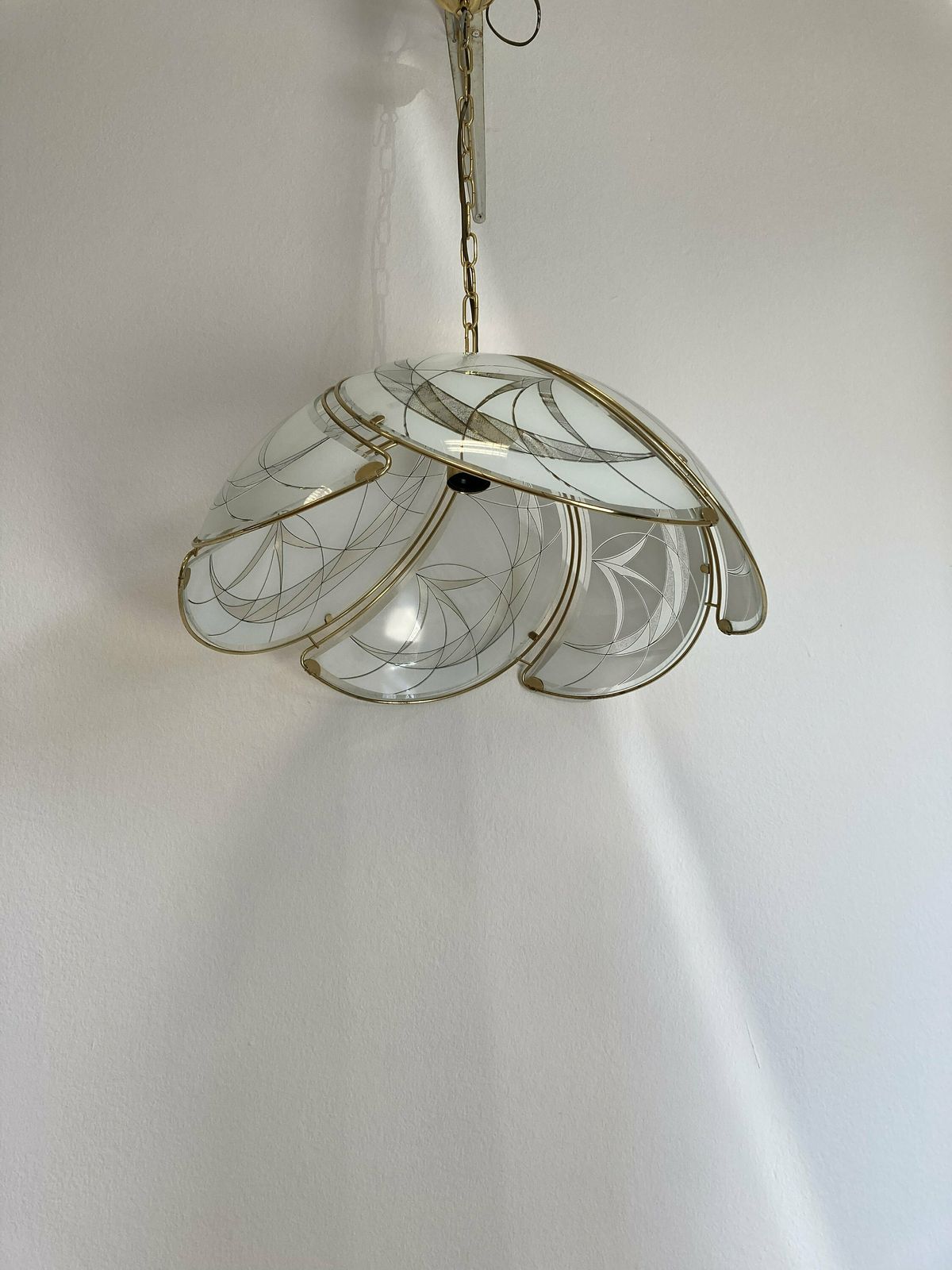 Glass Pendant Lamp / Made In Yugoslavia/ Vintage Brass Glass Lamp/ Retro Pendant Lamp / Hollywood Regency / Shabby Chic / Vintage Decor photo buy