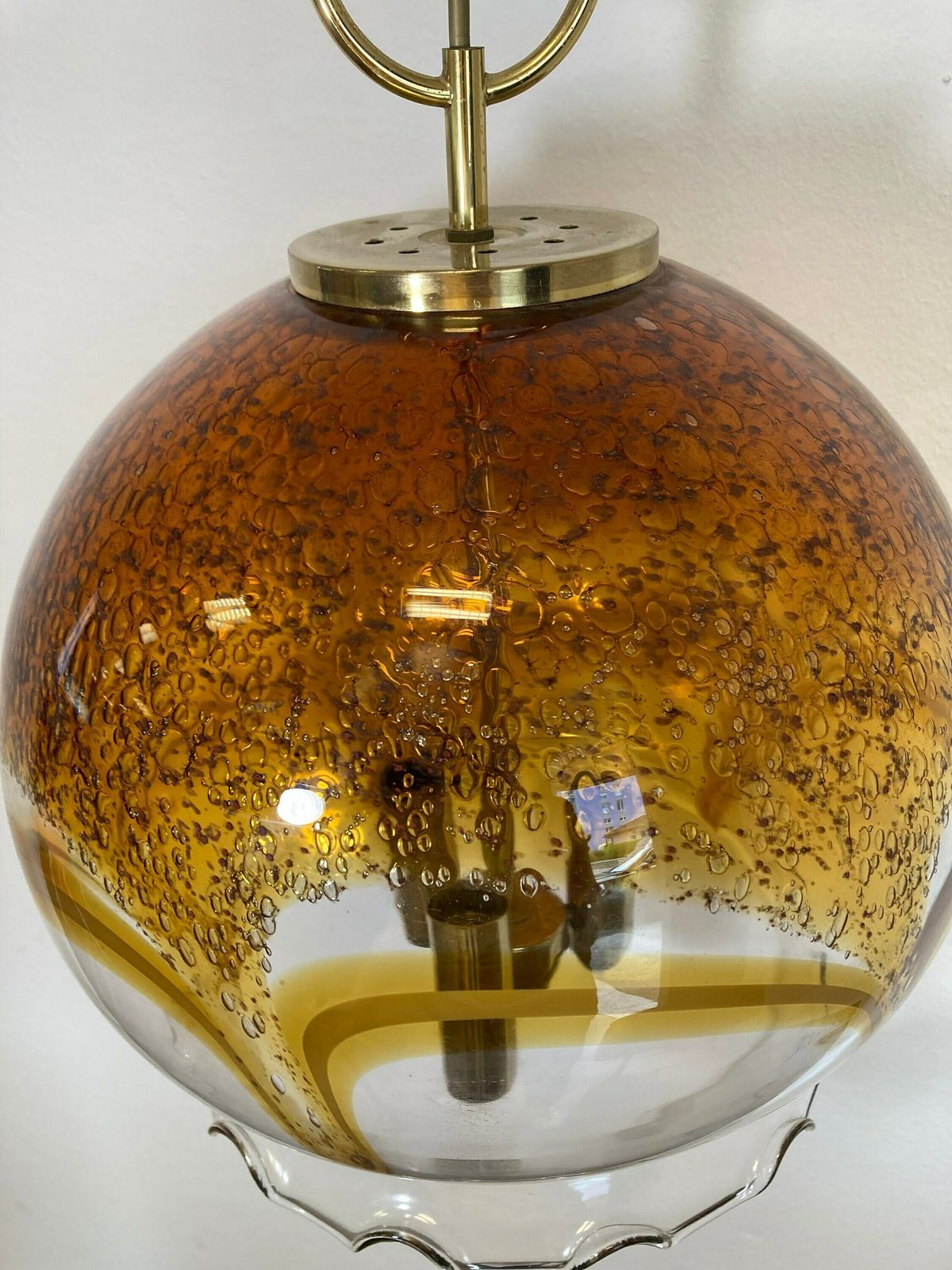 Vintage Richard Essig Glass Lamp & Brass 3 Socket Pendant Lamp 1960s Germany /Vintage Hollywood Regency/Vintage Brass Lamp / Designer Lamp photo furniture