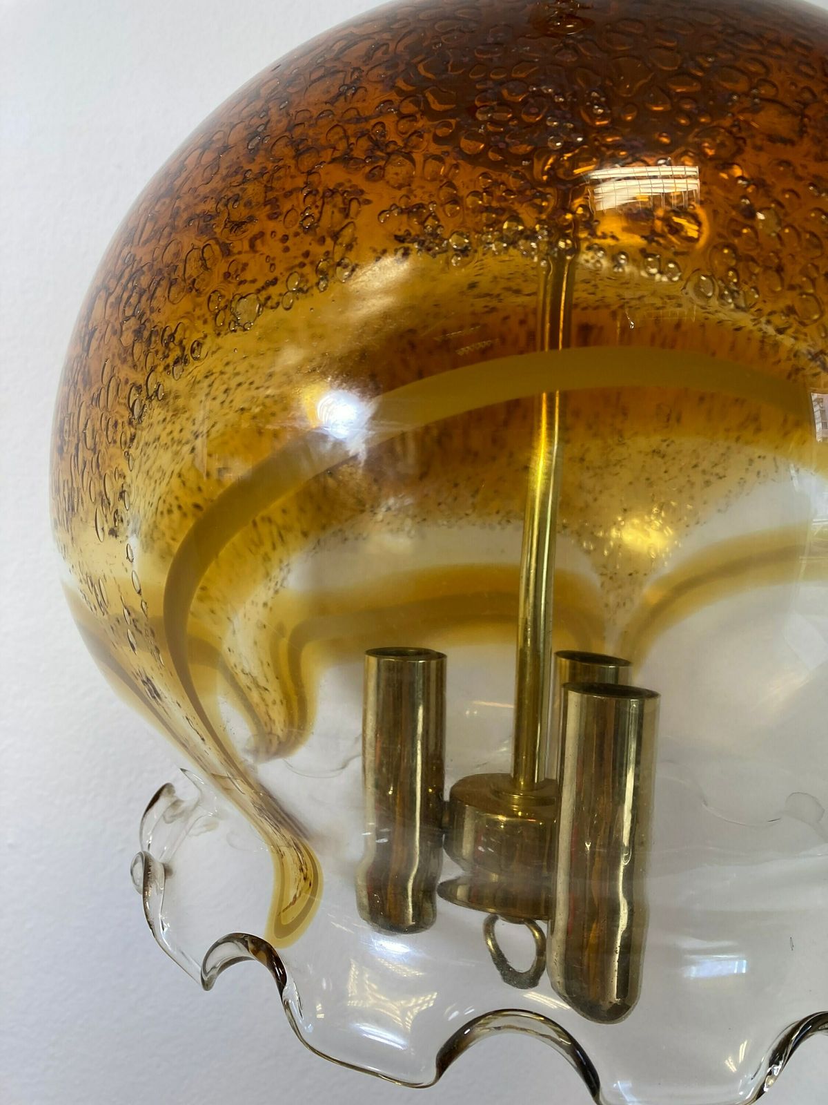 Vintage Richard Essig Glass Lamp & Brass 3 Socket Pendant Lamp 1960s Germany /Vintage Hollywood Regency/Vintage Brass Lamp / Designer Lamp photo 192.0