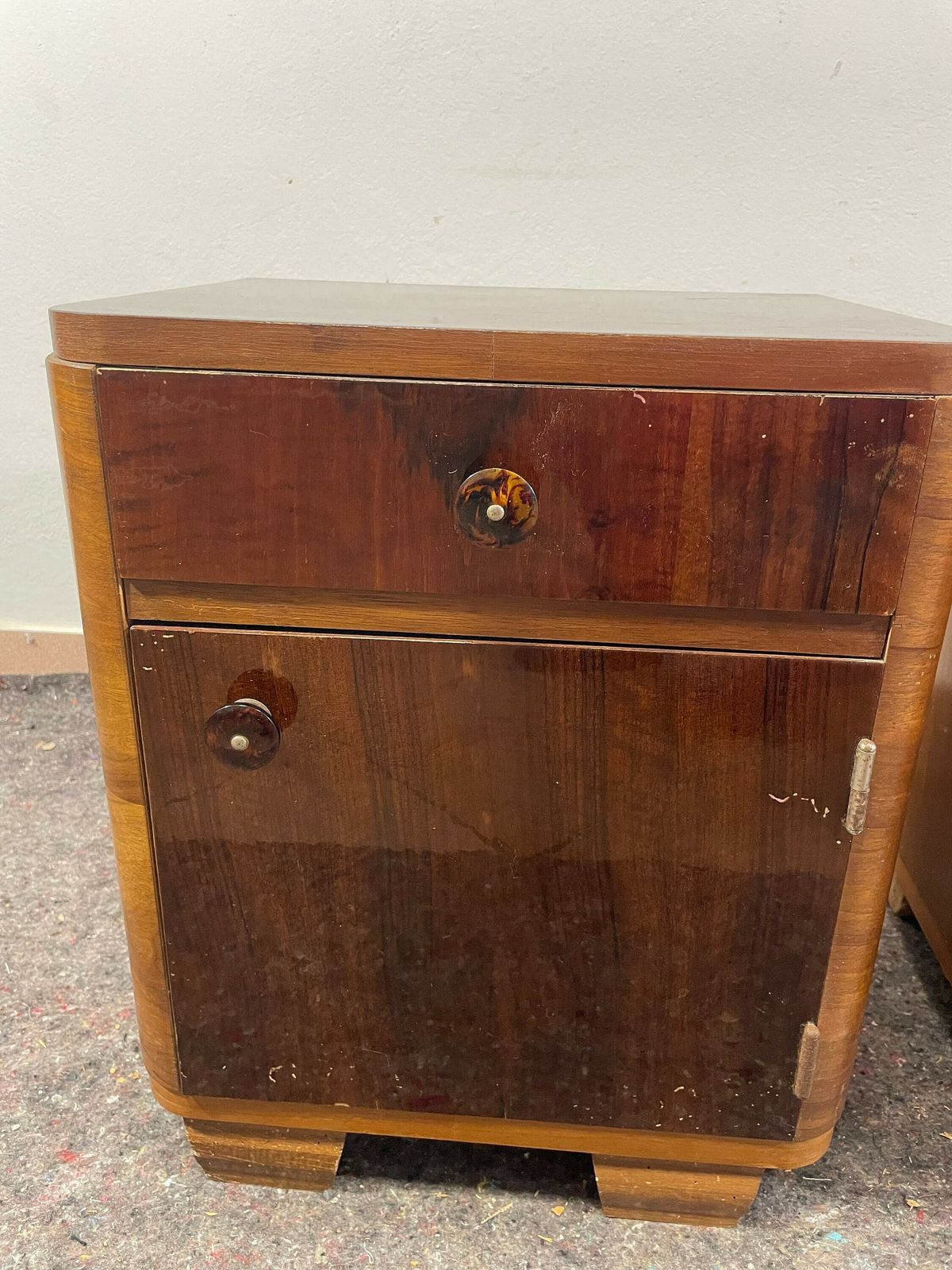 Art Deco Bedside Tables In Wood, 40s , Vintage Nightstands, Vintage Home Decor , Retro Furniture, Vintage Furniture, Bedroom , Nightstand photo Furniture