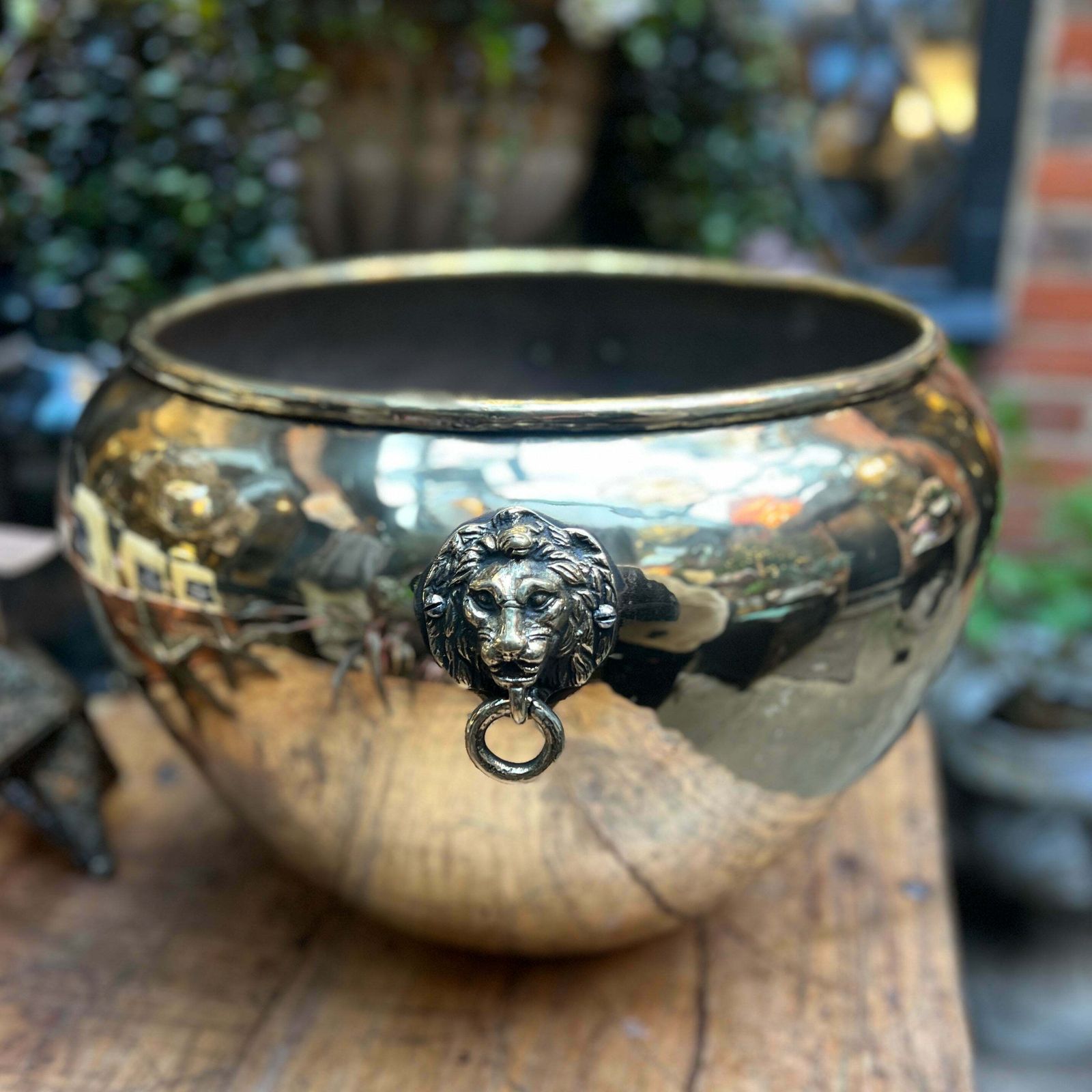 Large Antique Polished Brass Vase / Jardiniere