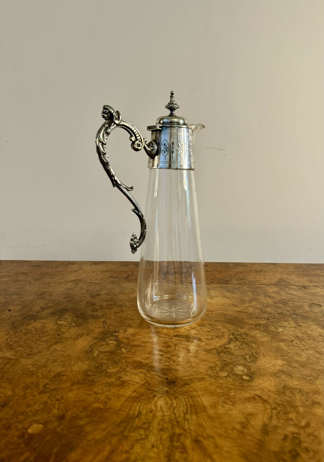 Wonderful Quality Victorian Glass And Silver Plated Claret Jug photo for sale