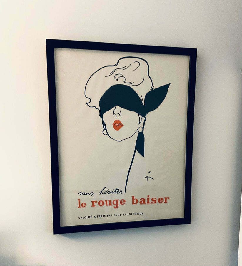 Original Vintage 1949 Renee Gruau  Le Rouge Baiser   Red Lips Poster