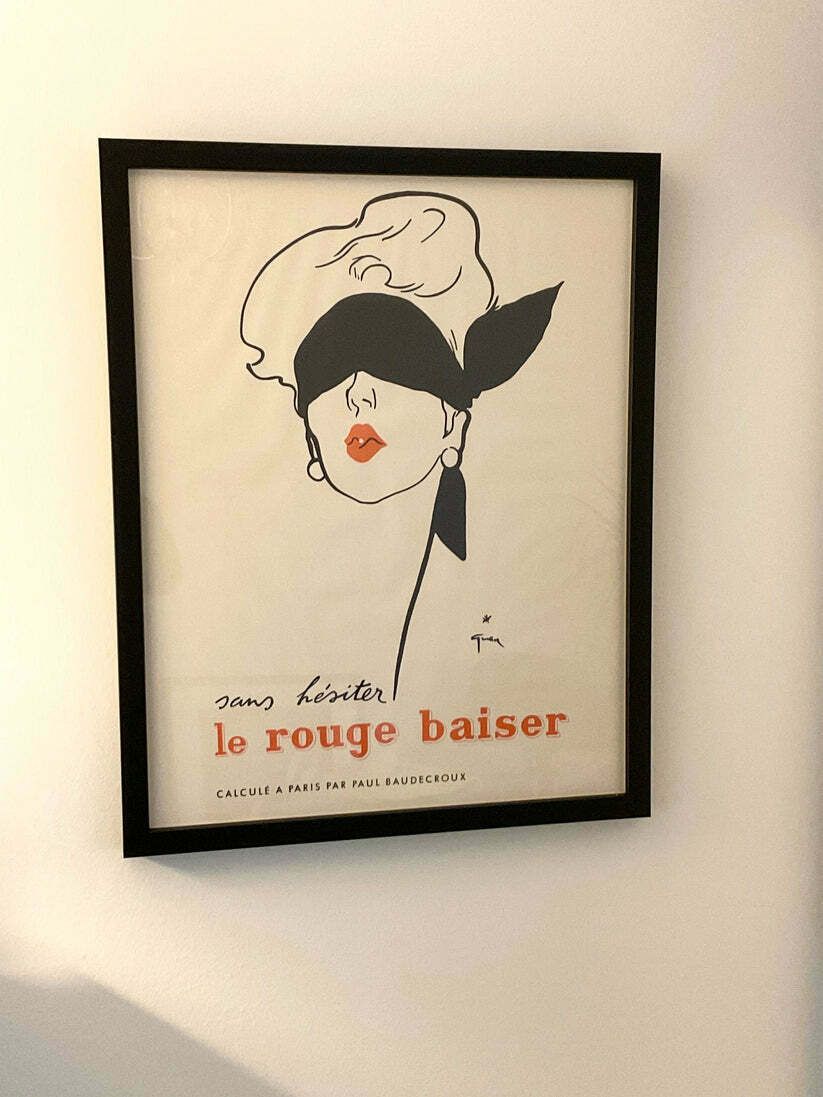 Original Vintage 1949 Renee Gruau  Le Rouge Baiser   Red Lips Poster photo furniture