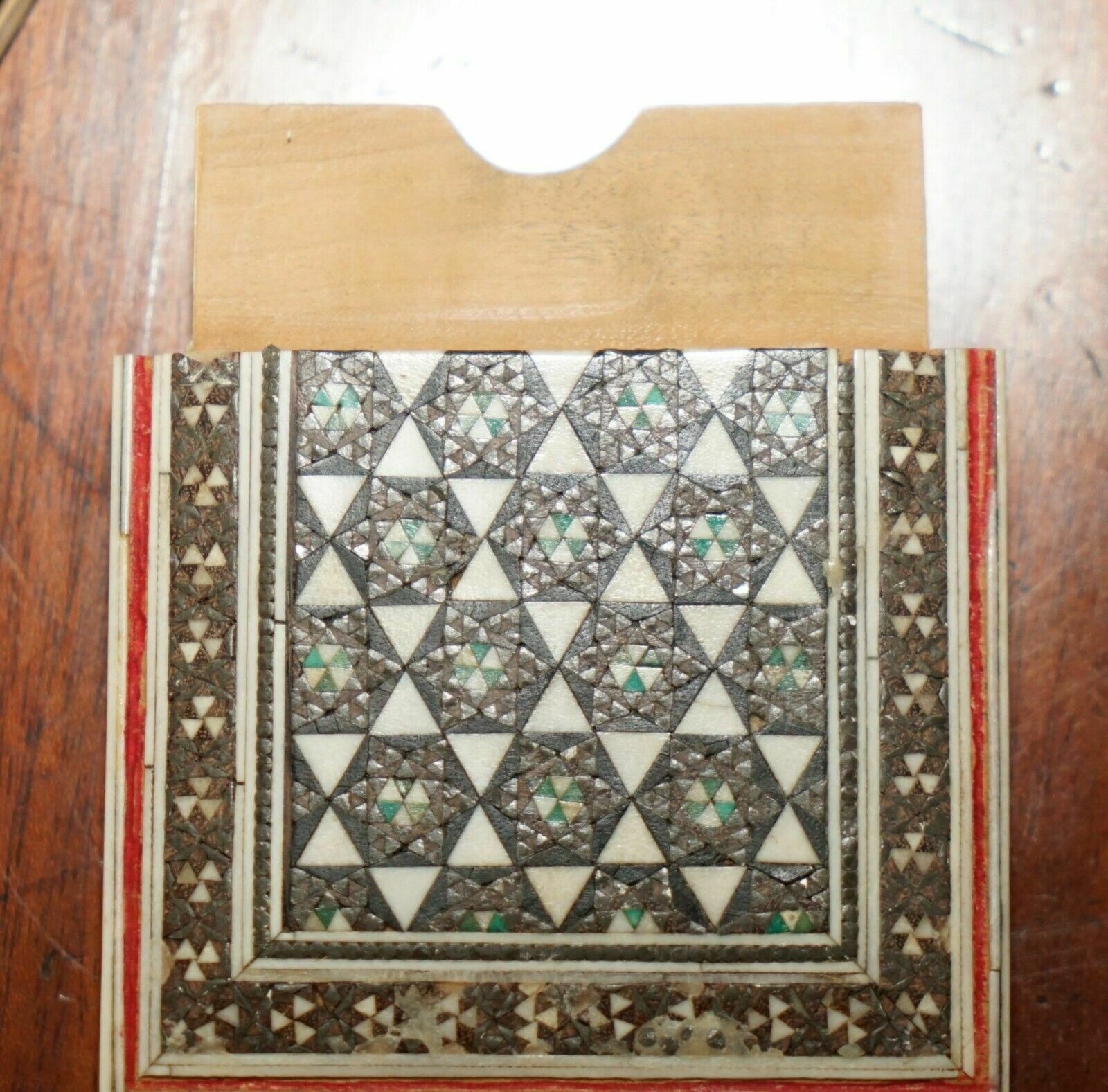photo vinterior Original Antique Anglo Indian Export Sadeli Micro Mosaic Business Card Case