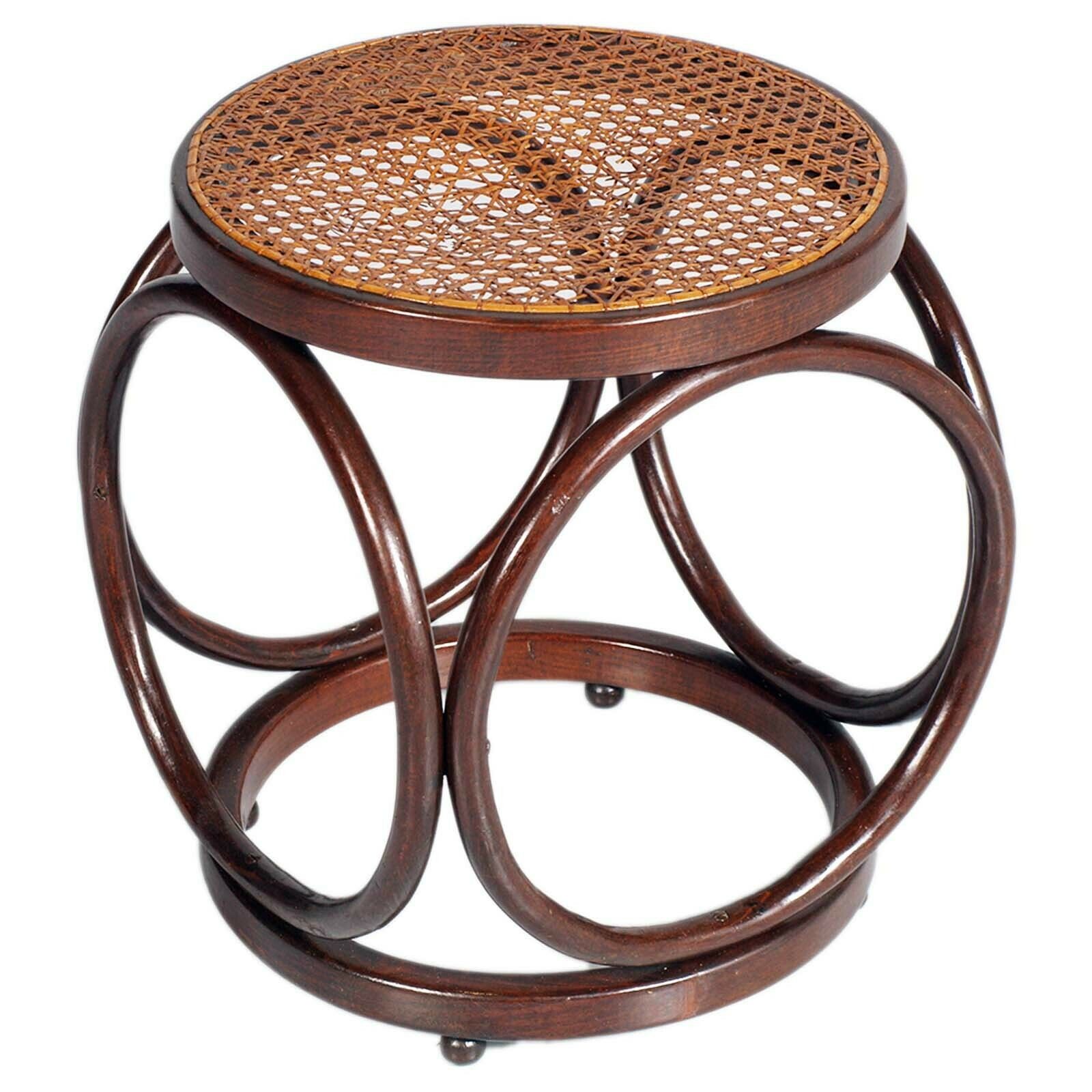 A Art Deco Original Stool ,  Rattan Cane Top By Michael Thonet
