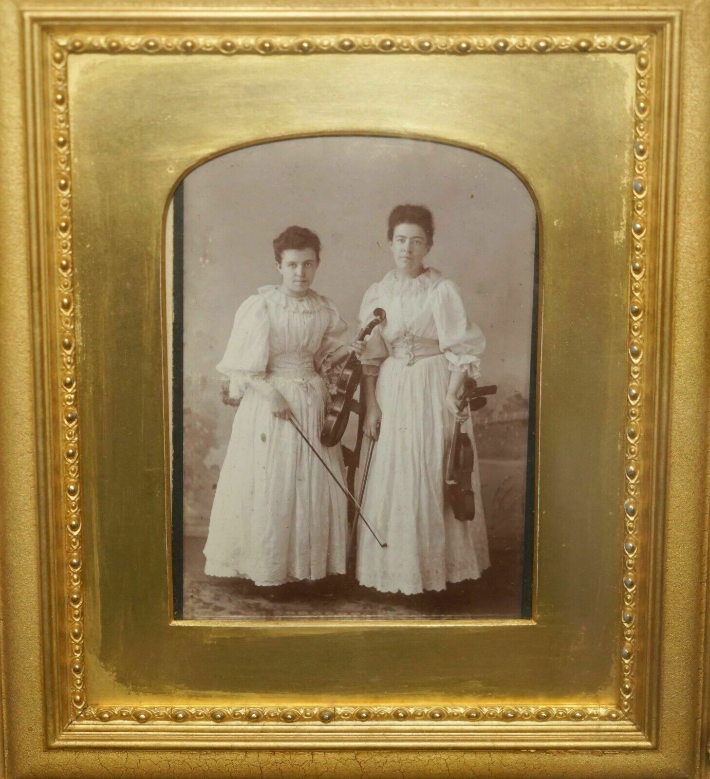 Antique Victorian Violinists Photo & Period Frame Cased Inside Display Case photo vinterior