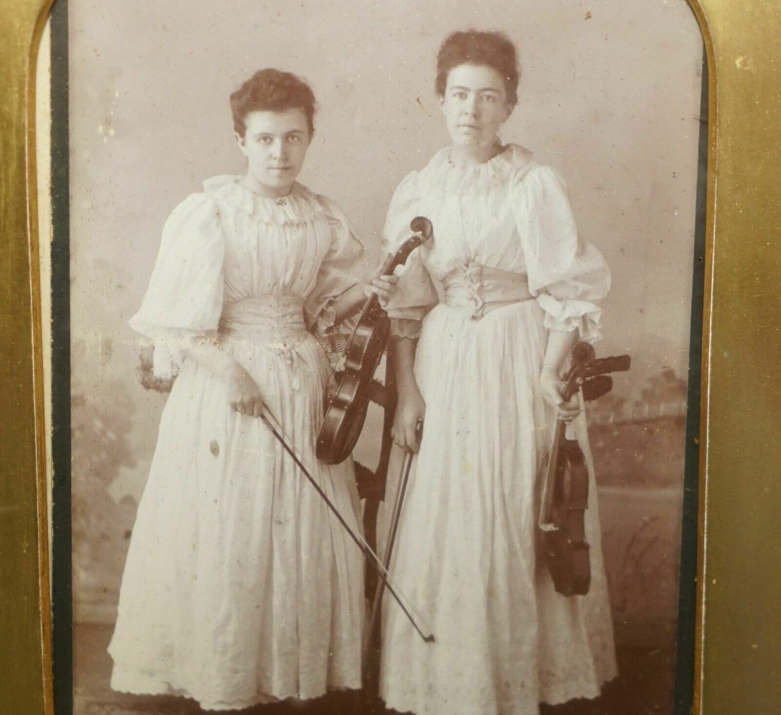 Antique Victorian Violinists Photo & Period Frame Cased Inside Display Case photo buy