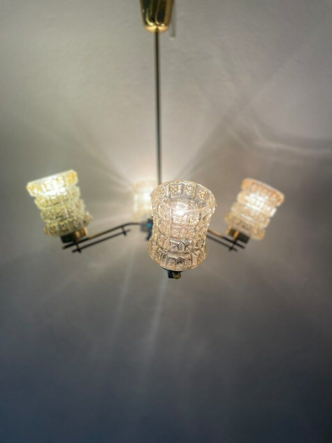 Mid Century 4 Arm Atomic Brass Wood Glass Pendant Lamp Vintage Lamp  Space Age Lamp  Made In Yugoslavia photo buy