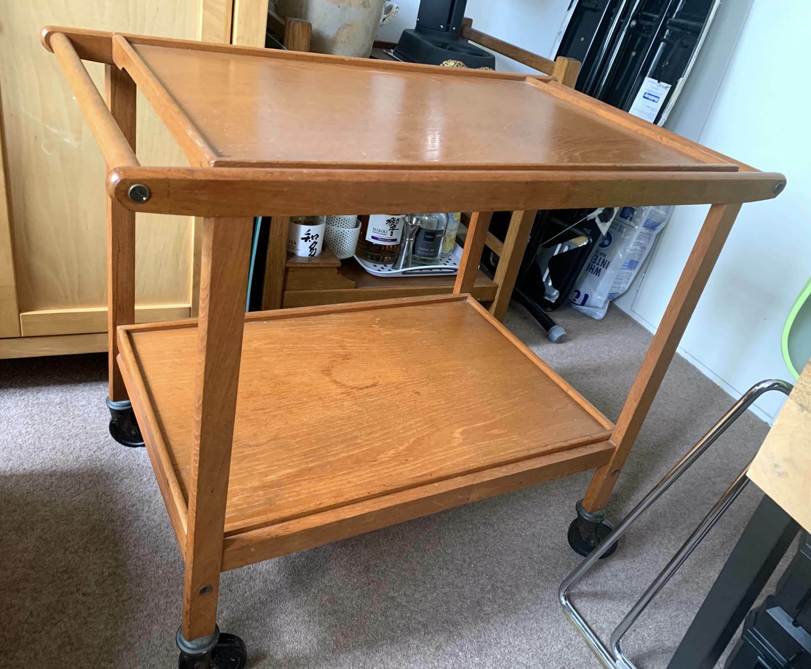 Bar Cart Trolley Antique With Removable Trays And Original Castors photo buy