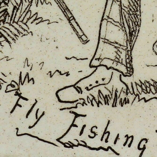 Wedgwood "An Eventful Day's Fishing" Series Antique Tile, Titled "Fly Fishing". photo for sale