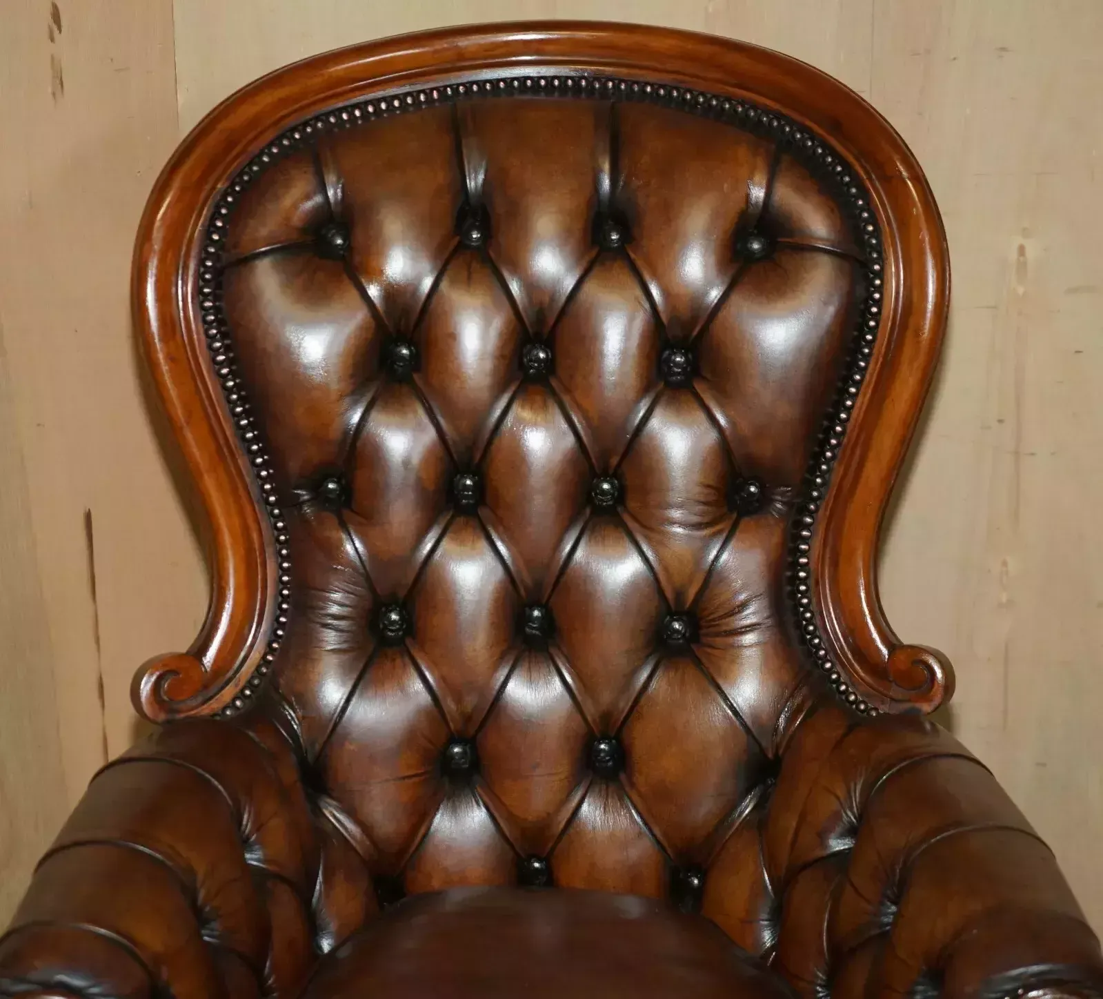 Pair Of Antique Show Framed Victorian Chesterfield Brown Leather Armchairs photo Furniture