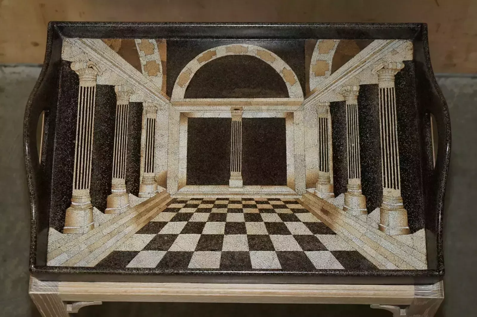 David Linley Perspective Tray Table With Italian Mosaic Tile Style Finish photo Furniture