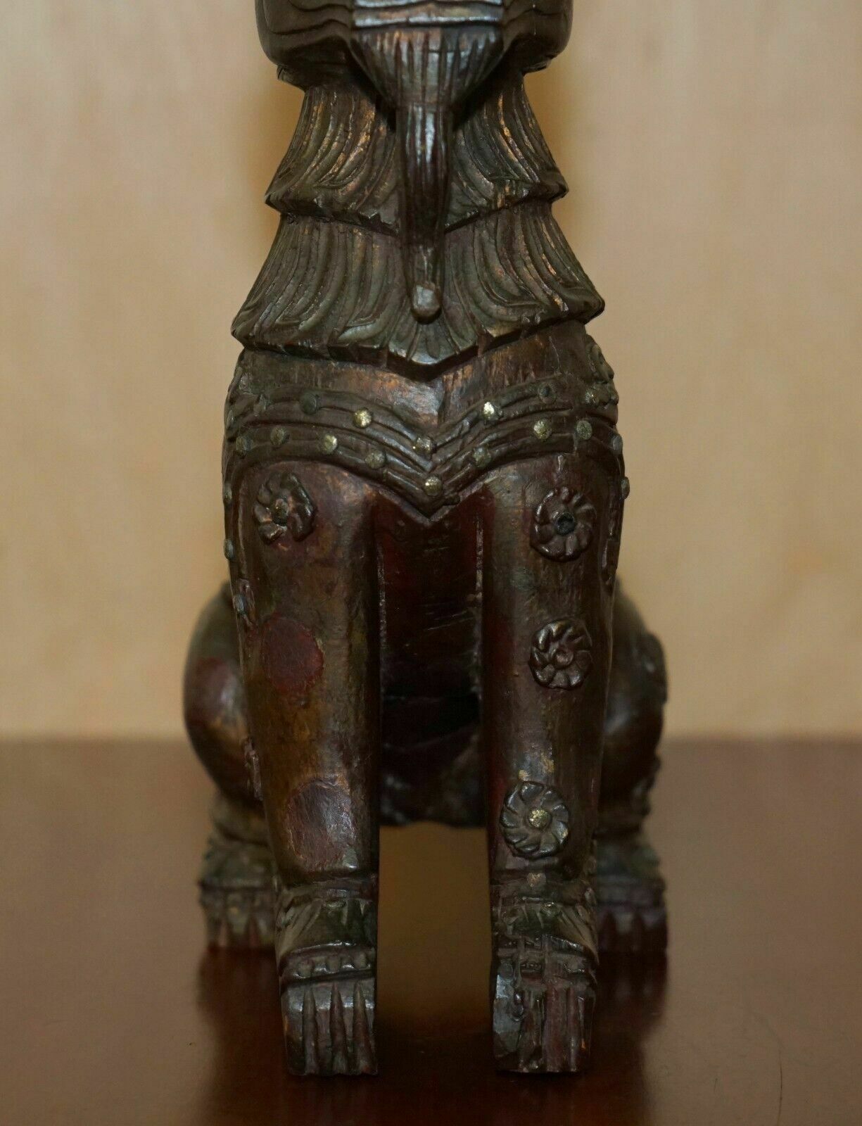 photo furniture Large Decorative Vintage Mid Century Hand Carved Chinese Lion Foo Dog Statue