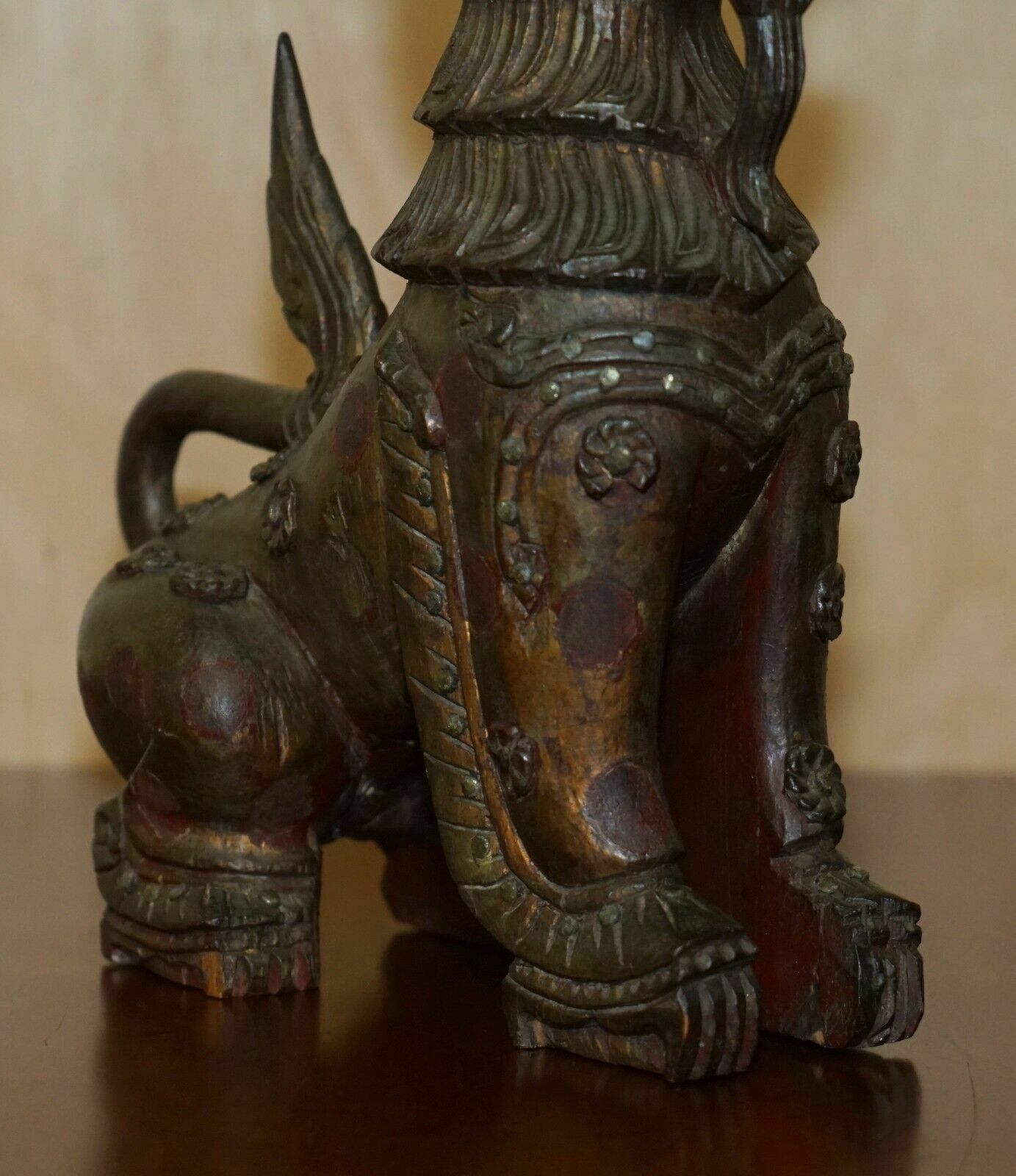 895.0 Large Decorative Vintage Mid Century Hand Carved Chinese Lion Foo Dog Statue photo