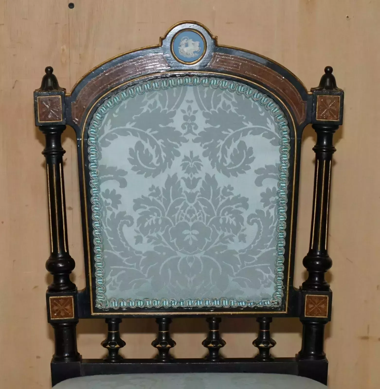 Four Fine Burr Walnut Aesthetic Movement Dining Chairs With Grand Tour Plaques photo Furniture
