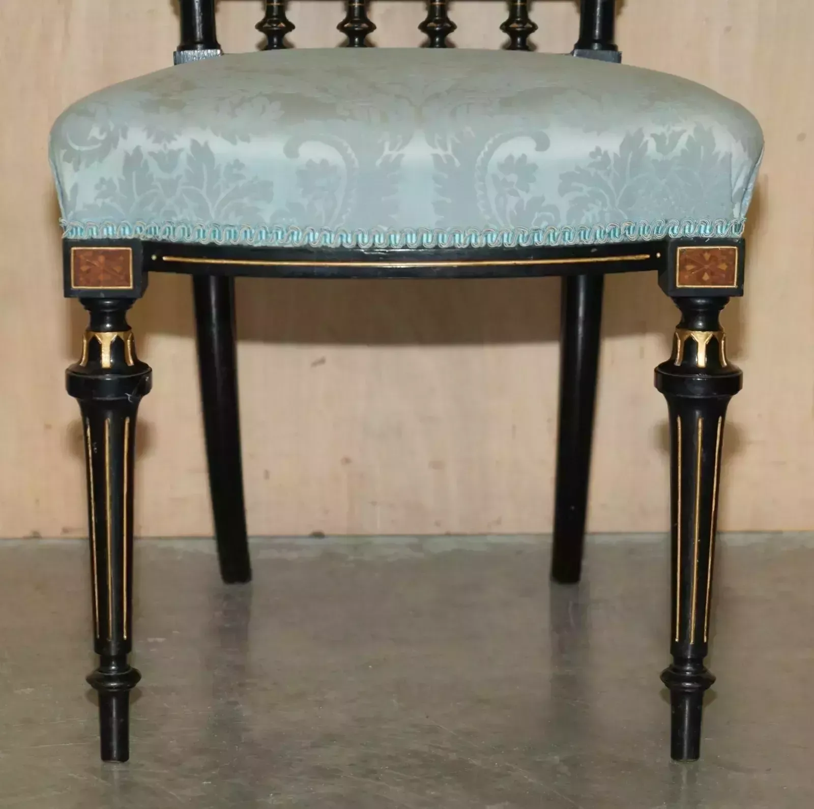 Furniture Four Fine Burr Walnut Aesthetic Movement Dining Chairs With Grand Tour Plaques photo