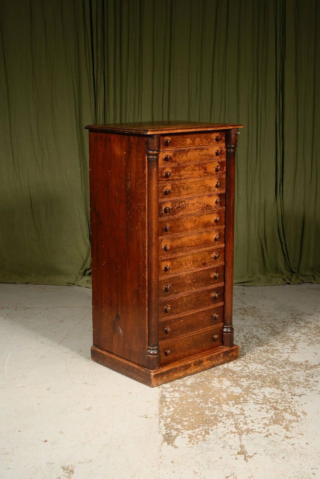 A William IV Distressed Pine And Mahogany Wellington Collector's Chest   C.1835