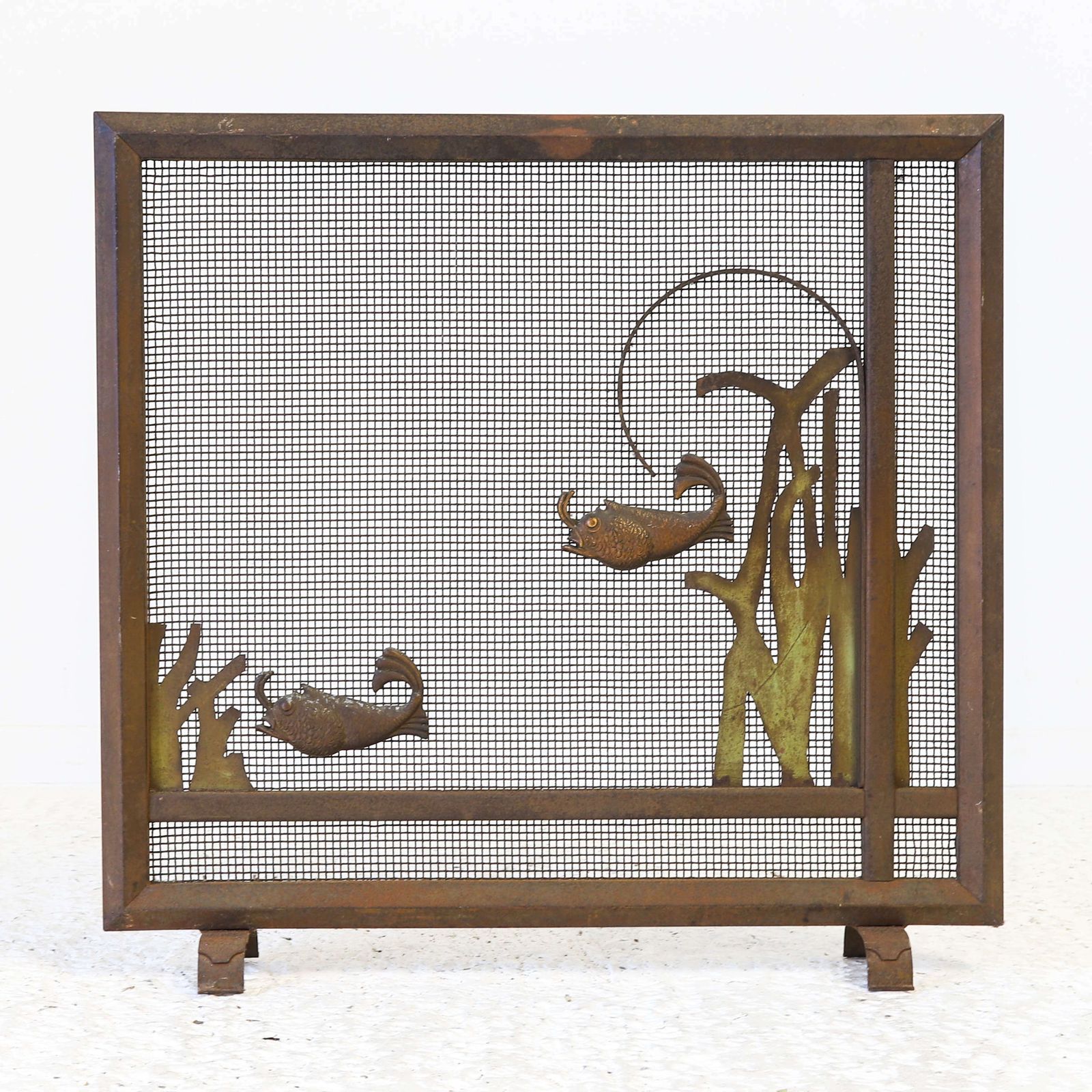 Vintage Mid 20th Century Metal Decorated Fireplace Screen