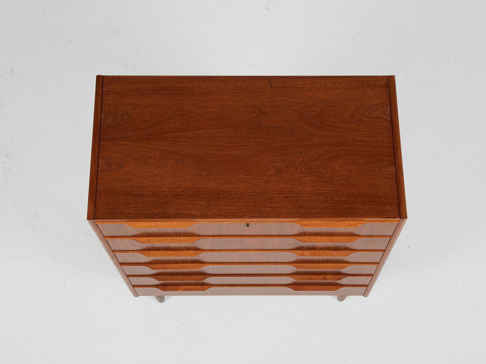 photo for sale Midcentury Danish Chest Of 6 Drawers In Teak 1960s   Long Drawer Handle With 2 Handles