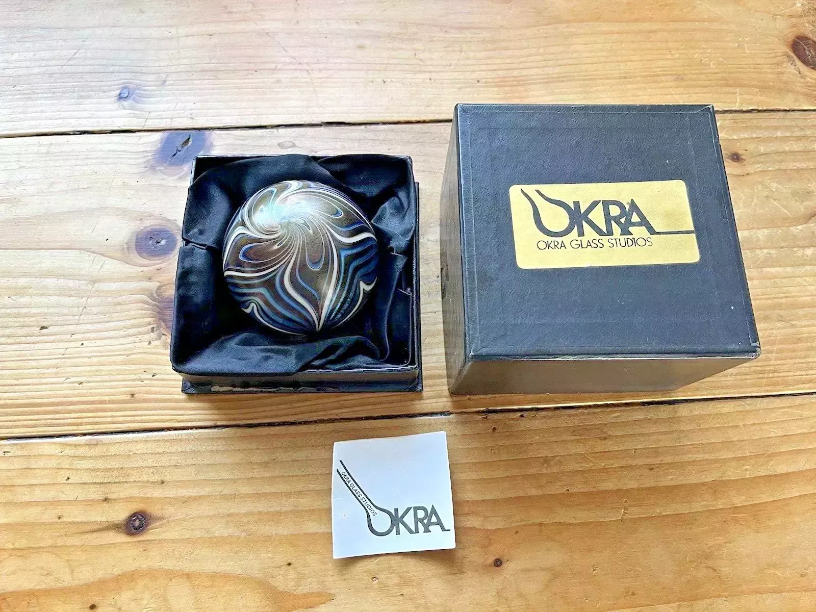 C1981 Iridescent Okra Spinarette Swirl Studio Glass Paperweight Richard Golding photo vintage