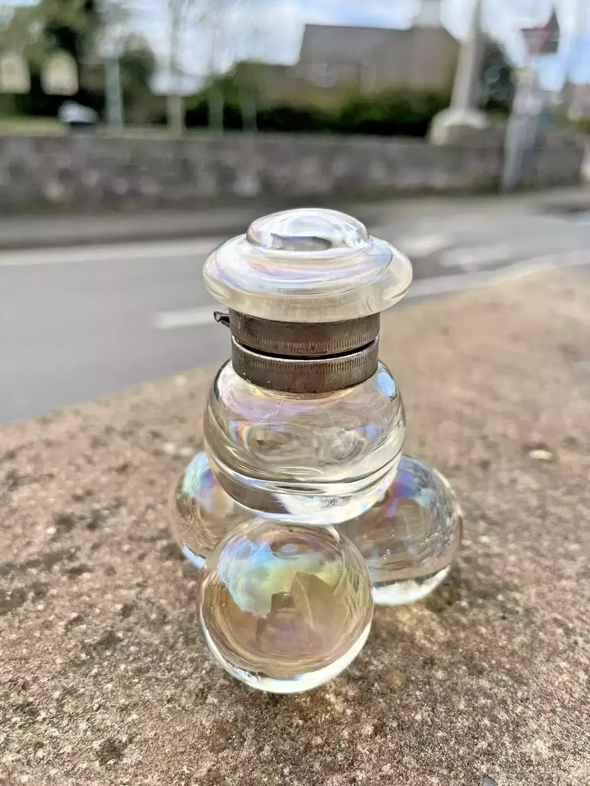 photo furniture Antique 19thc Bohemian Czech Lightly Iridescent Soap Bubble Desk Inkwell Harrach