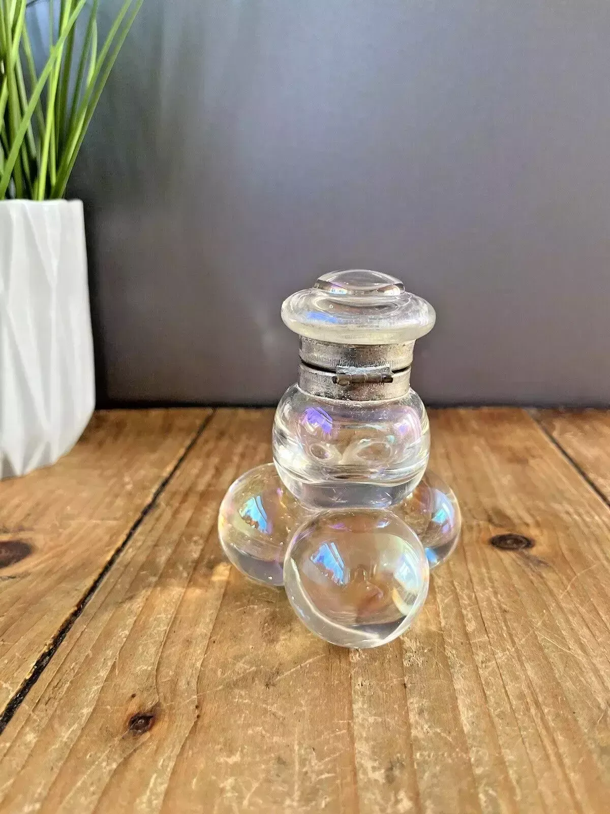 75.0 Antique 19thc Bohemian Czech Lightly Iridescent Soap Bubble Desk Inkwell Harrach photo