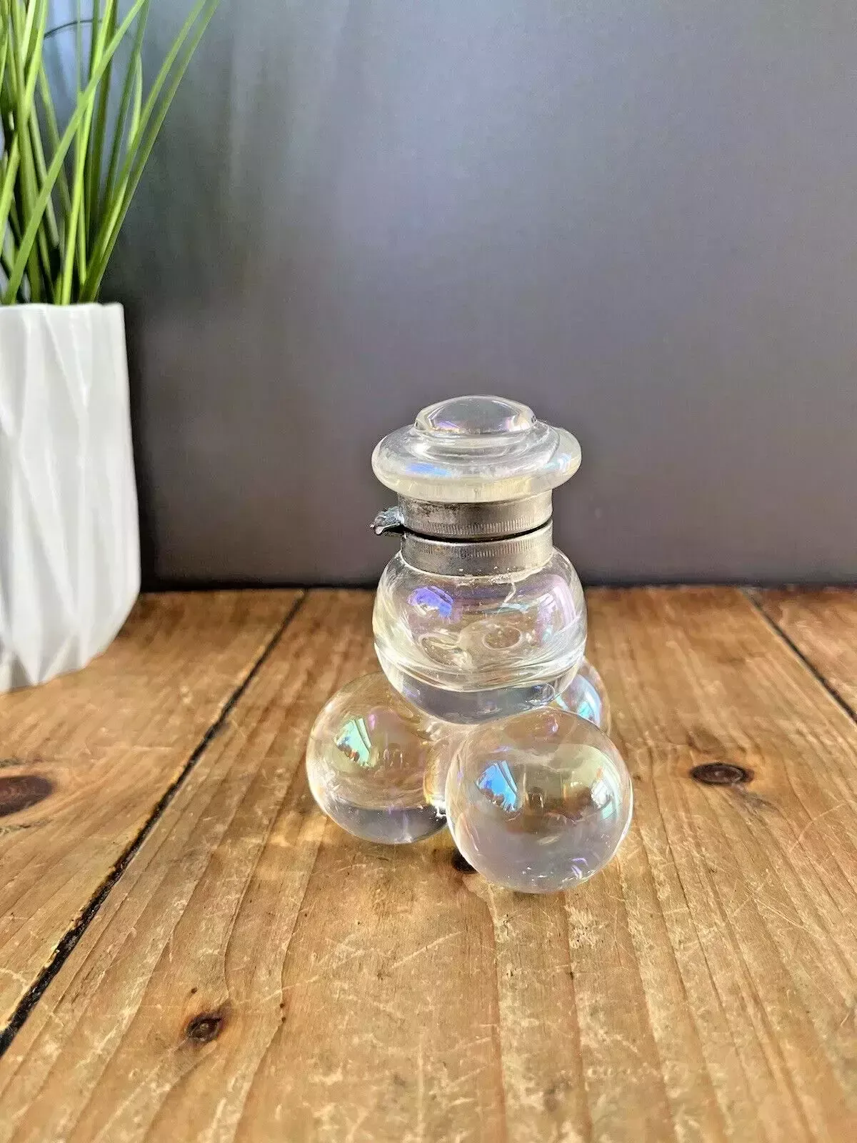 photo vinterior Antique 19thc Bohemian Czech Lightly Iridescent Soap Bubble Desk Inkwell Harrach