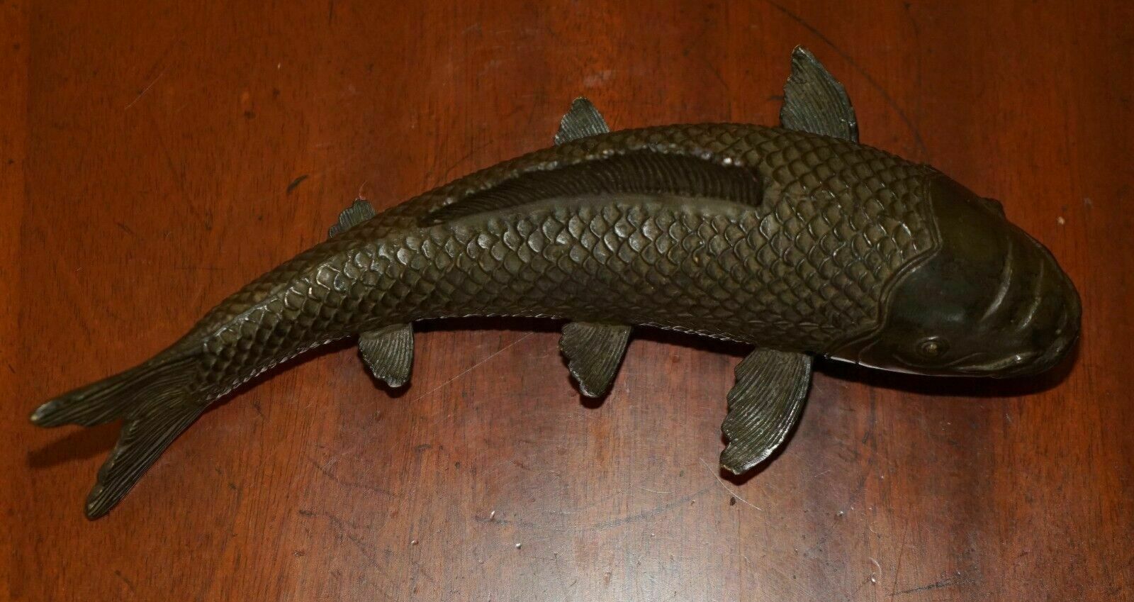 Antique Solid Bronze Japanese Koi Carp Statue Of A Wonderfully Elegant Fish photo for sale