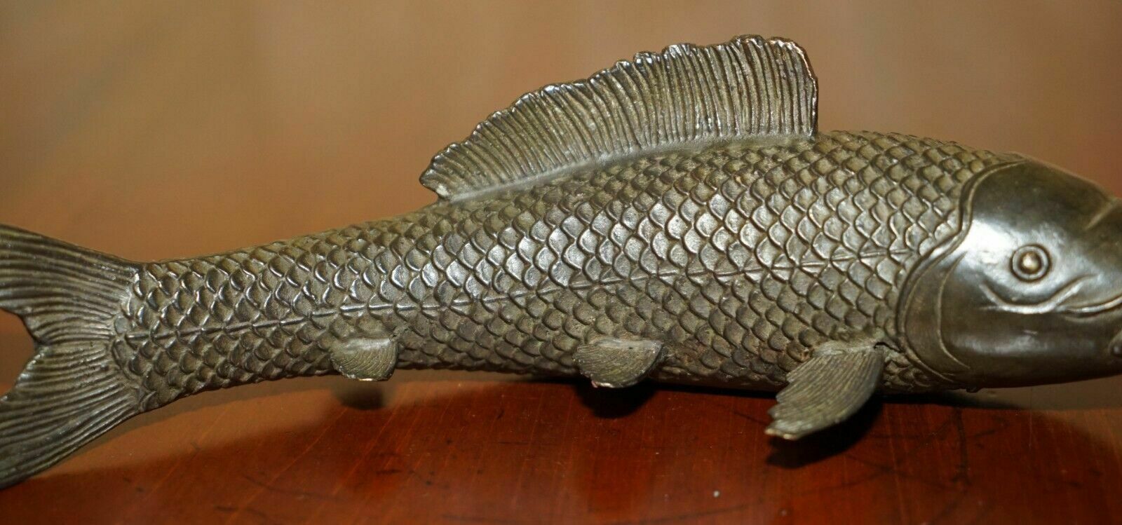 Antique Solid Bronze Japanese Koi Carp Statue Of A Wonderfully Elegant Fish photo 1350.0
