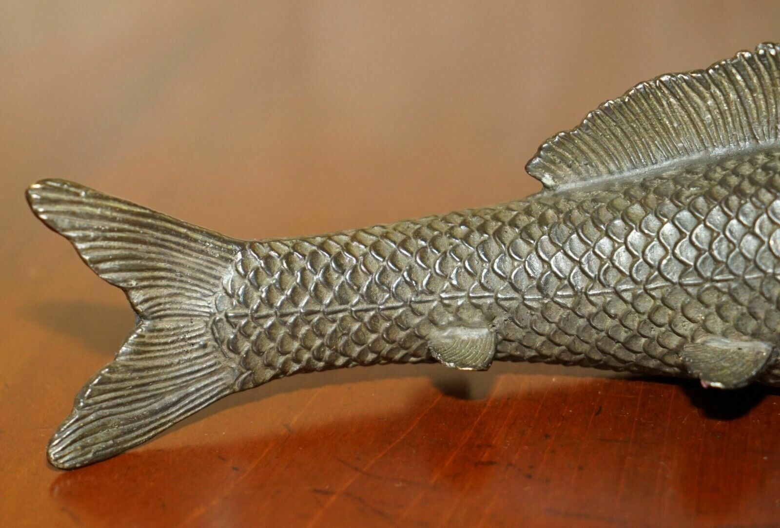 Antique Solid Bronze Japanese Koi Carp Statue Of A Wonderfully Elegant Fish photo vinterior
