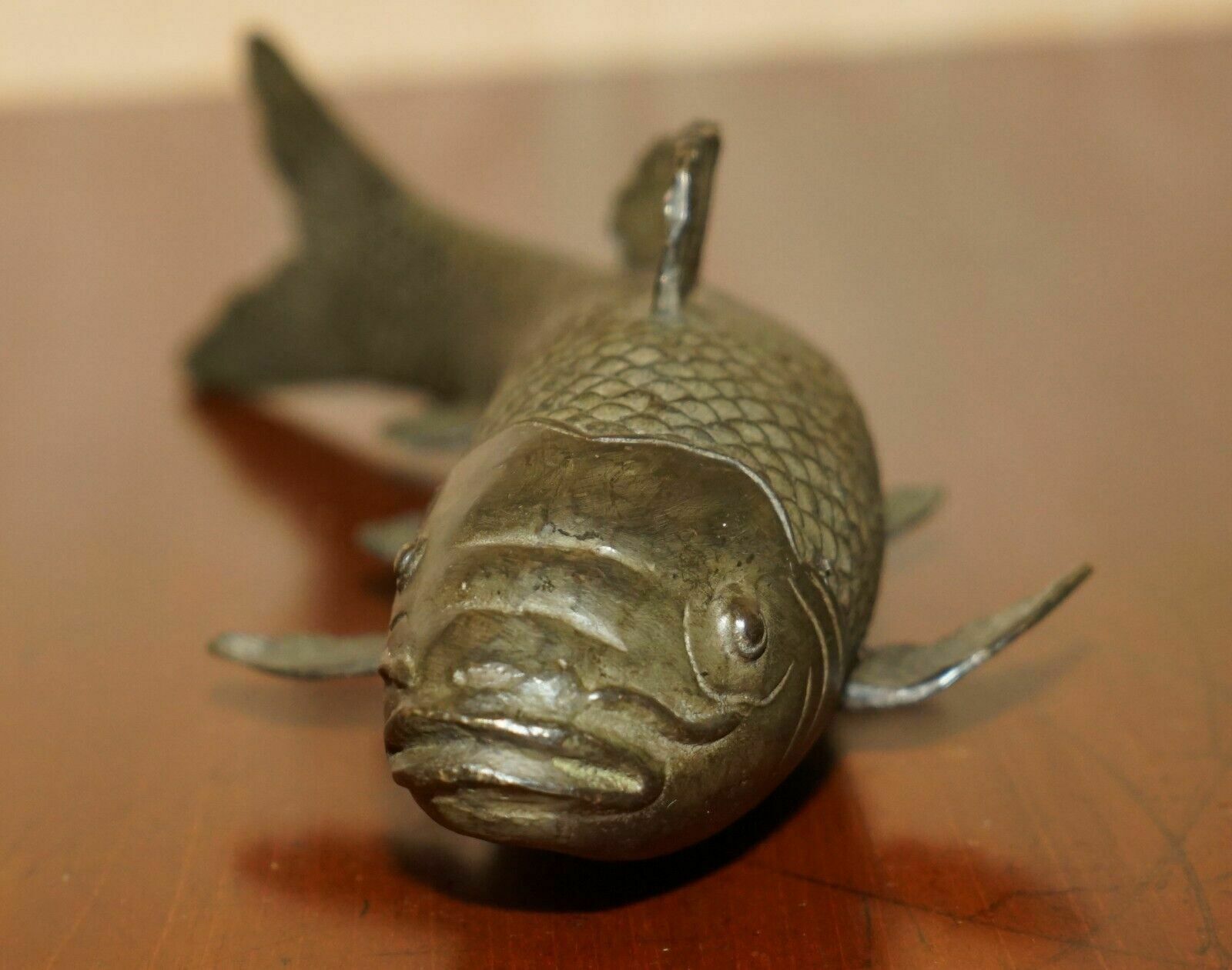 Antique Solid Bronze Japanese Koi Carp Statue Of A Wonderfully Elegant Fish photo buy