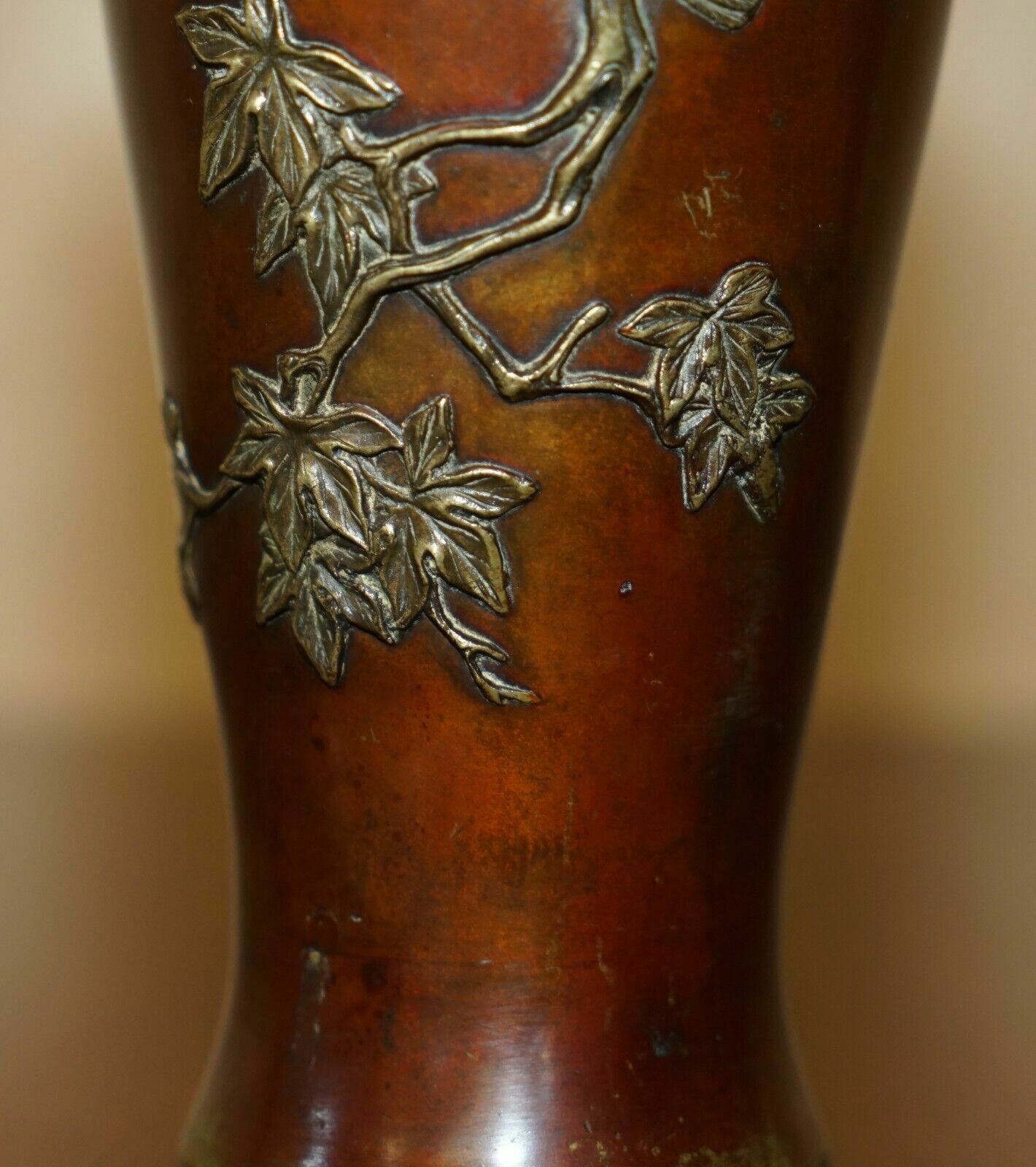 Stunning Signed Antique Circa 1870 Japanese Vase Depicting A Bird On A Branch photo vintage