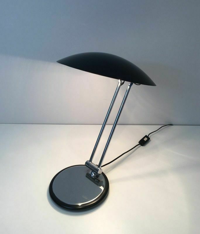 Swivel Design Desk Lamp In Chrome And Black Lacquered Metal photo for sale