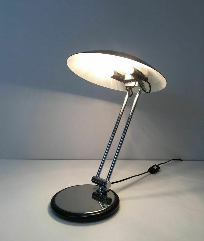 Swivel Design Desk Lamp In Chrome And Black Lacquered Metal photo Lighting