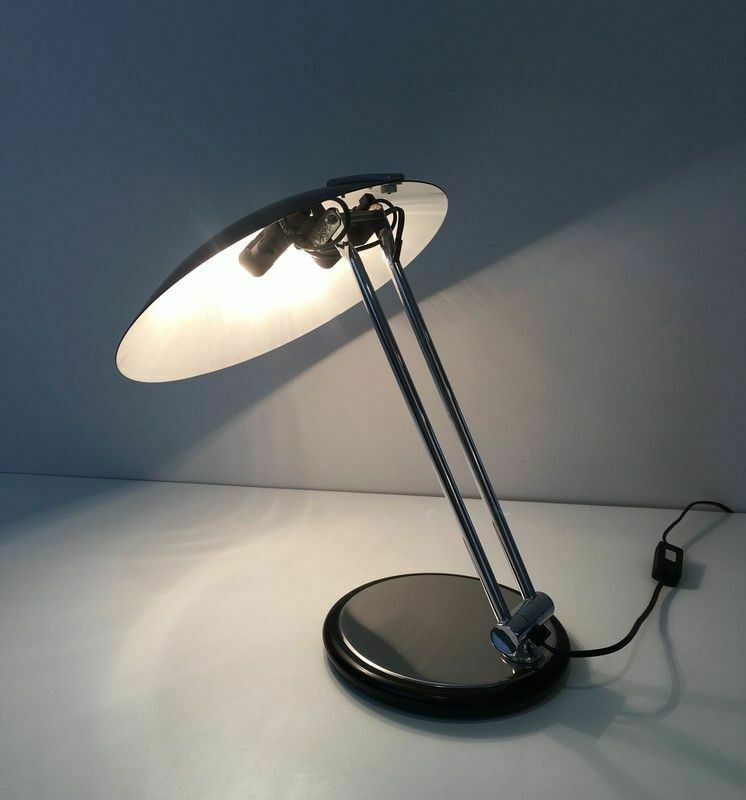 Swivel Design Desk Lamp In Chrome And Black Lacquered Metal photo vinterior