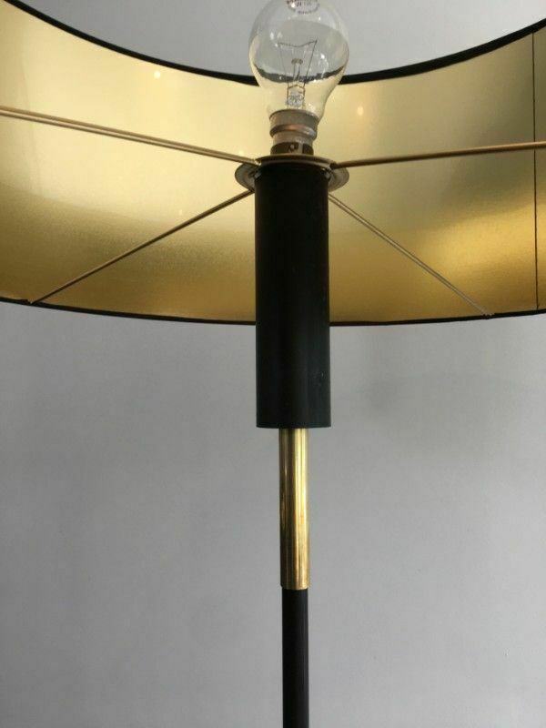 Designer Parquet Floor Lamp In Black Lacquered Metal And Brass photo Lighting