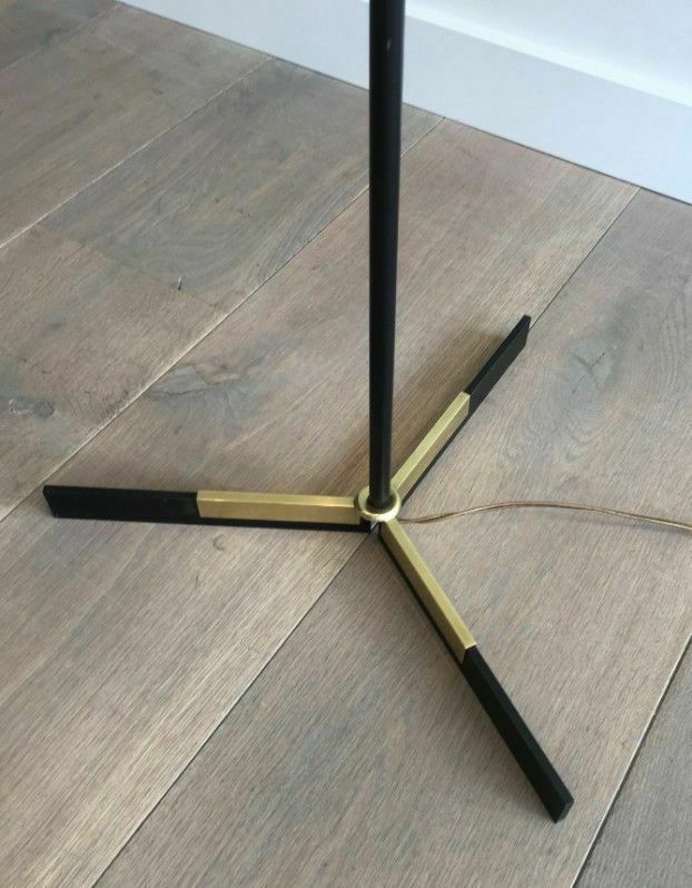 Designer Parquet Floor Lamp In Black Lacquered Metal And Brass photo 1250.0