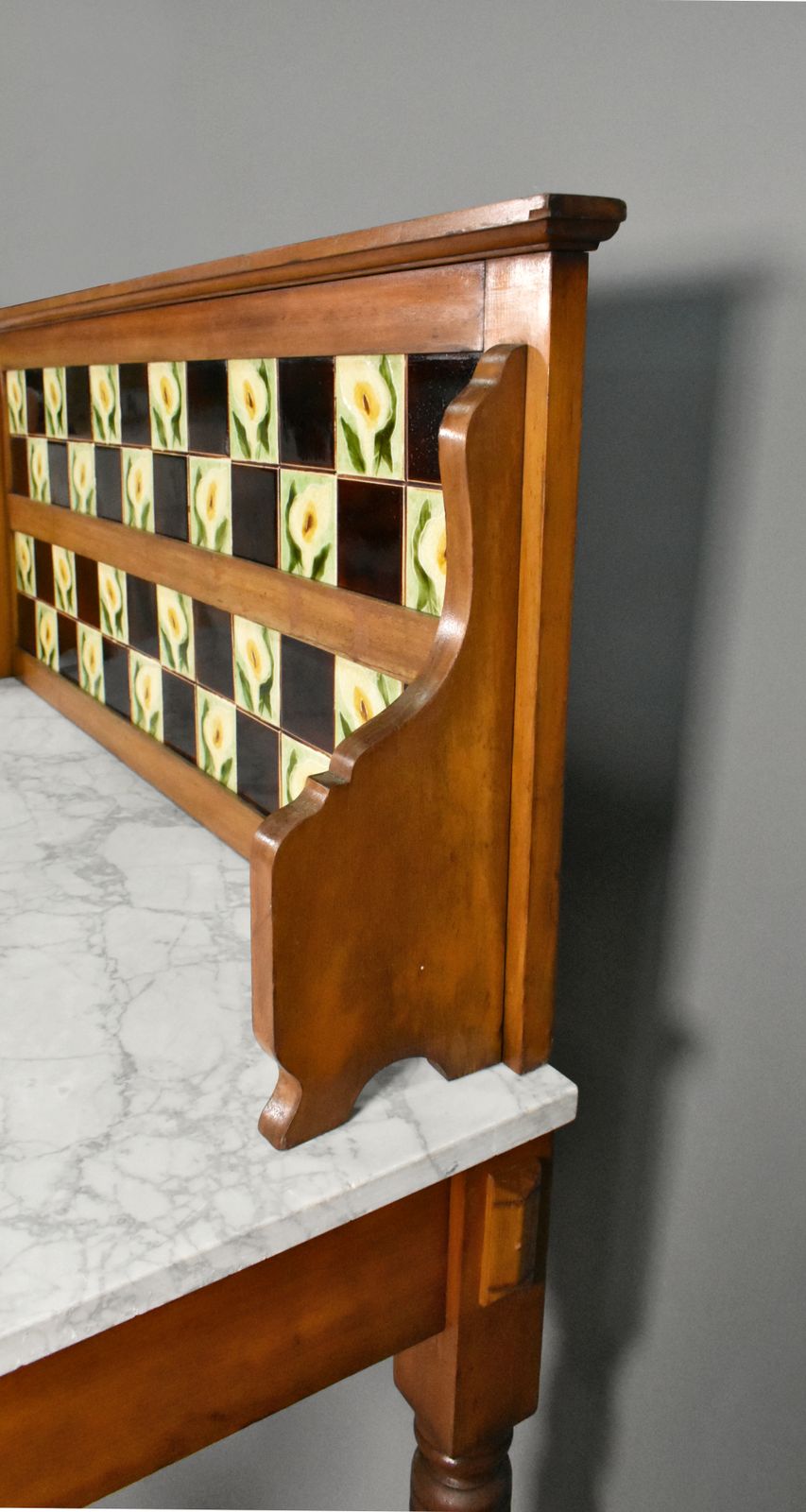 Furniture English Edwardian Tile Back Marble Top Washstand In Birch photo