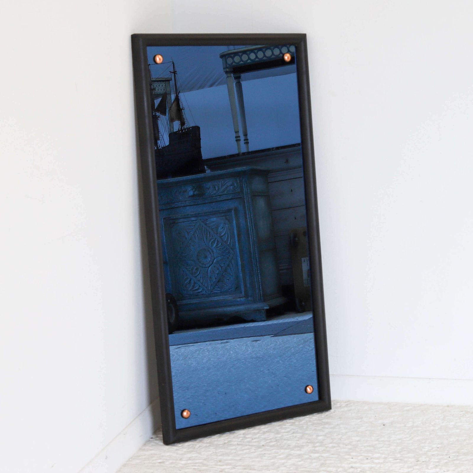 English Art Deco Panel   Blue Glass With Copper   English C 1930s photo Home Decor